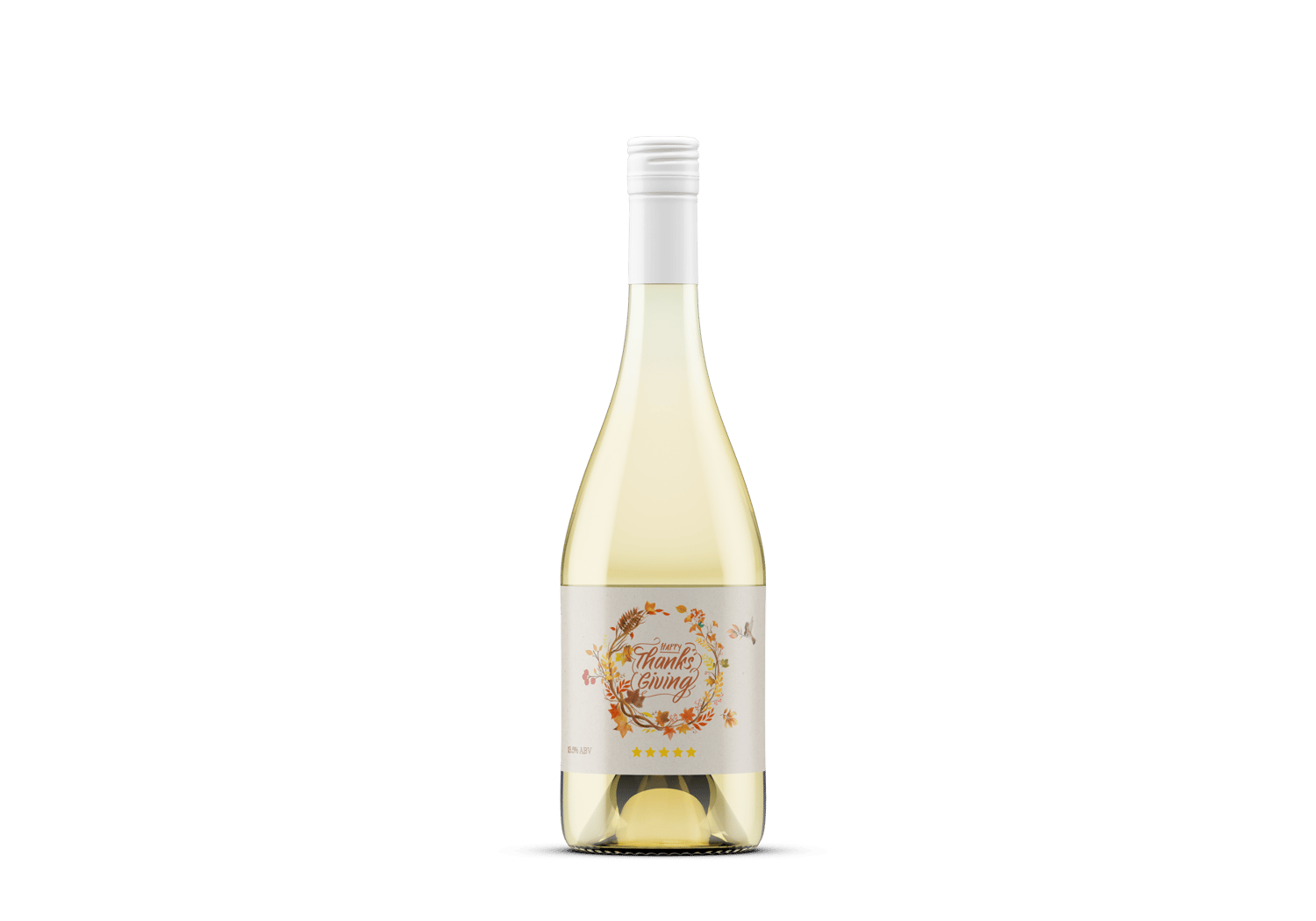 Customizable Earth Tone Autumn Wreath Sticker Label 6"x4" | Digital Canva Template. Mock sticker on white wine bottle