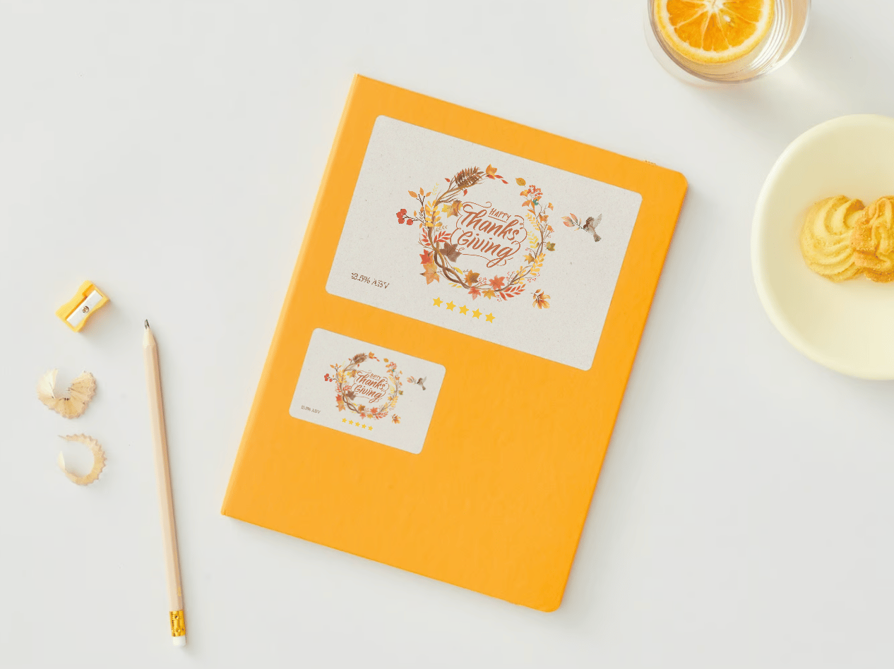 Customizable Earth Tone Autumn Wreath Sticker Label 6"x4" | Digital Canva Template. Mock stickers on envelope
