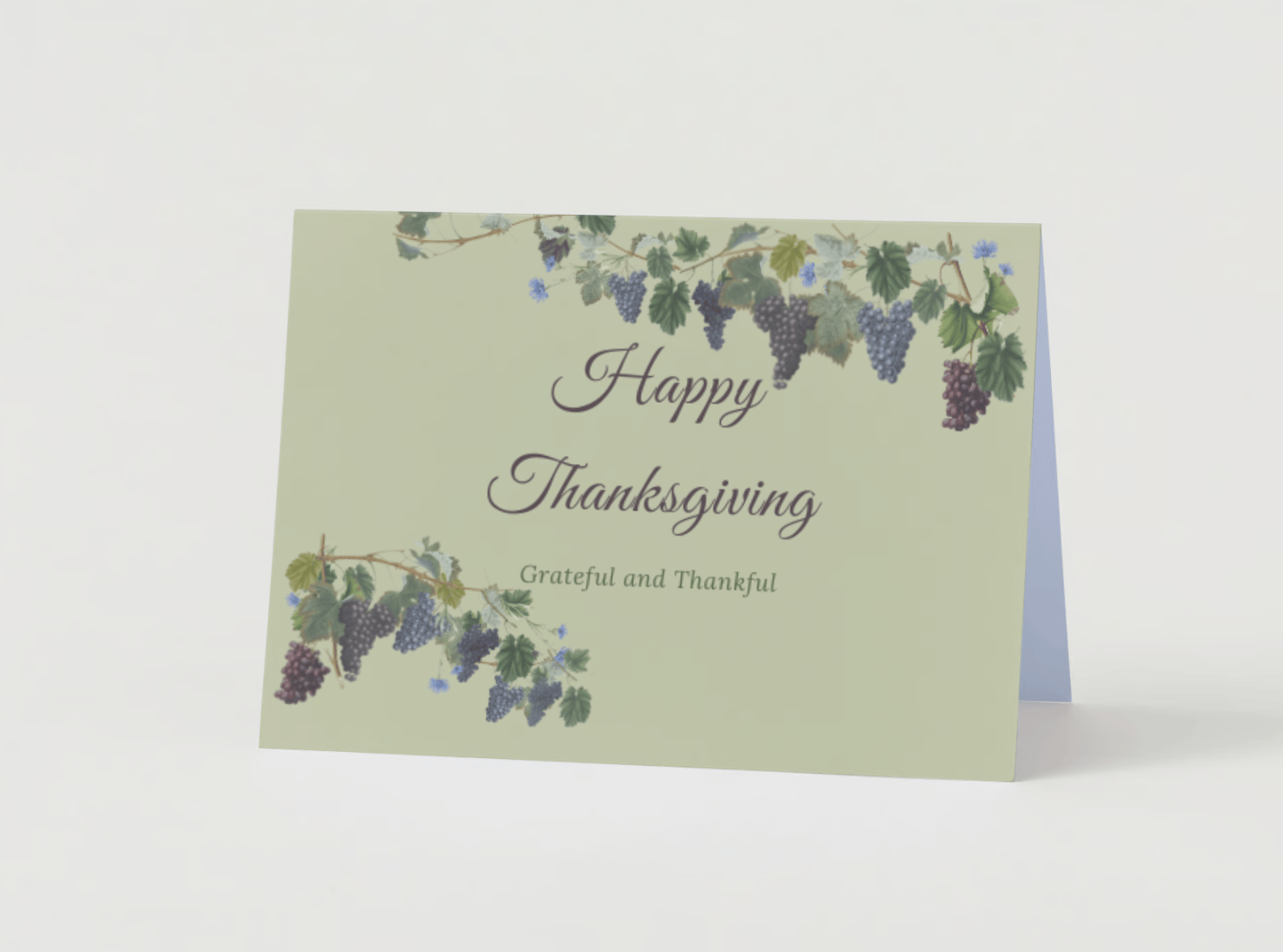 Customizable Elegant Grape Harvest Folded Card Landscape | Digital Canva Template. Mock card outside front view