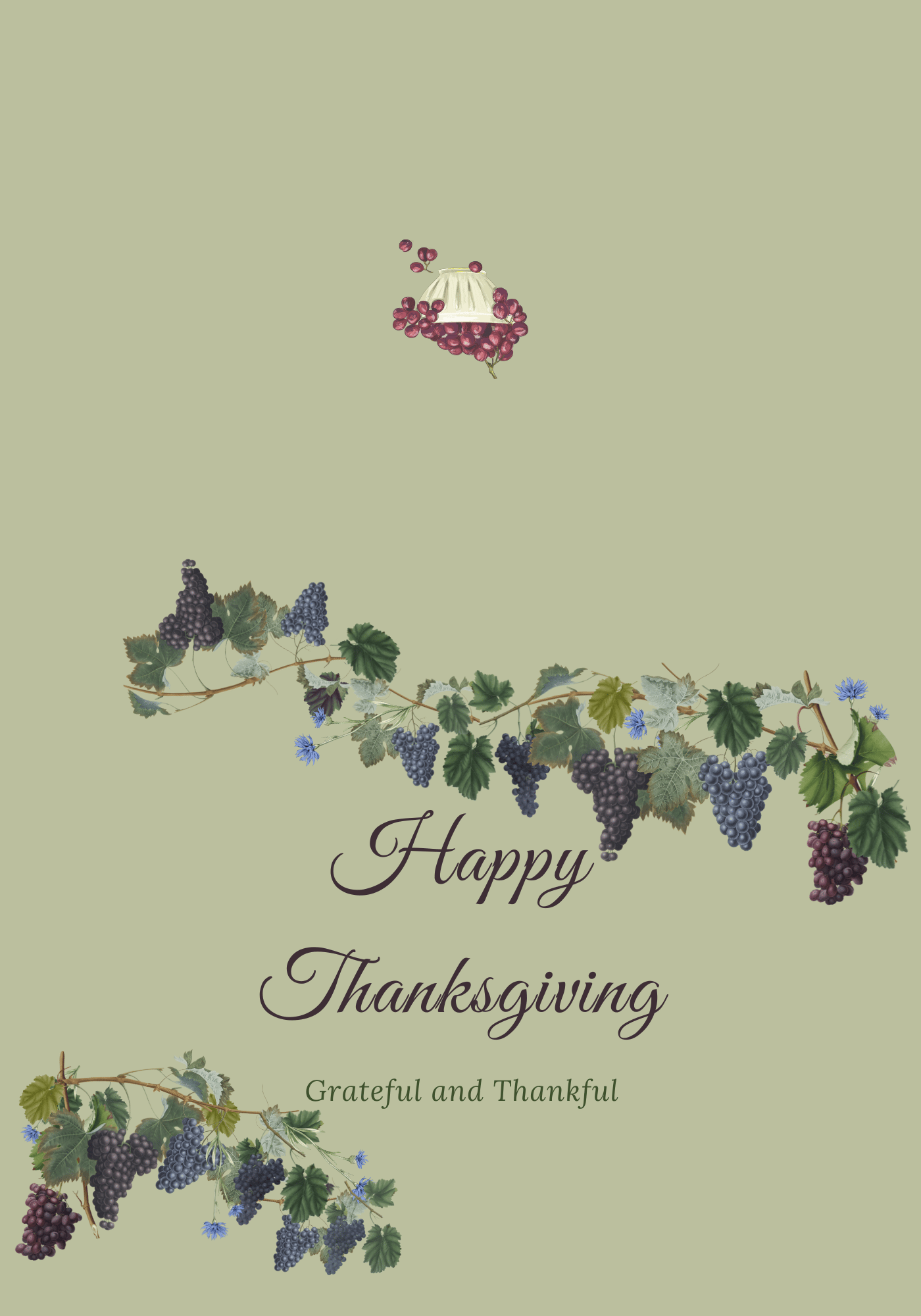 Customizable Elegant Grape Harvest Folded Card Landscape | Digital Canva Template. Outside design