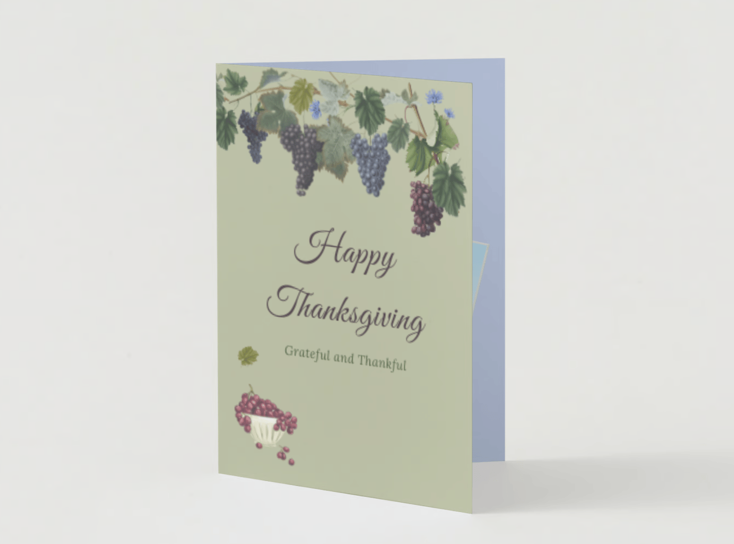Customizable Elegant Grape Harvest Folded Card Portrait | Digital Canva Template. Mock card outside front view