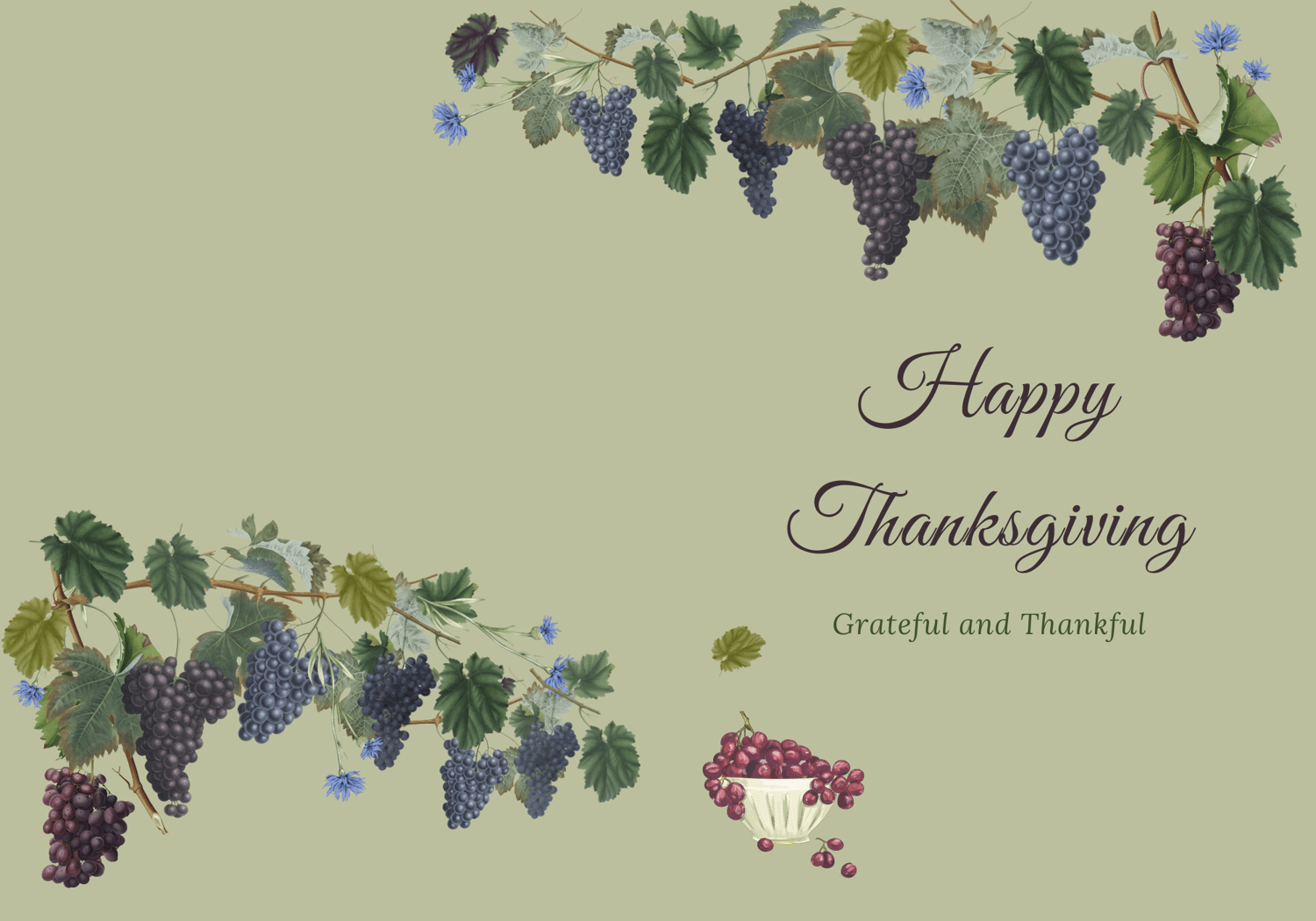 Customizable Elegant Grape Harvest Folded Card Portrait | Digital Canva Template. Outside design