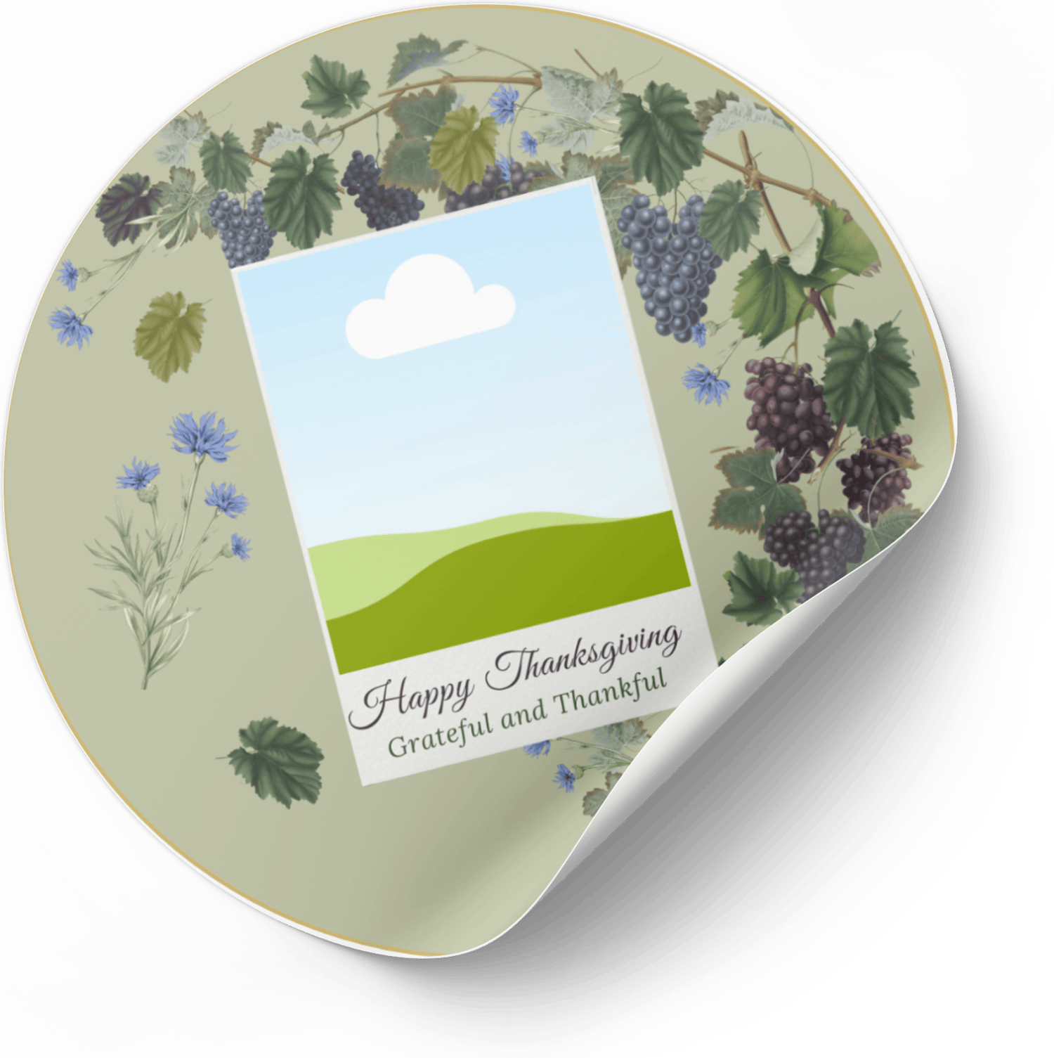 Customizable Elegant Grape Harvest Circle Sticker | Digital Canva Template. Mock sticker