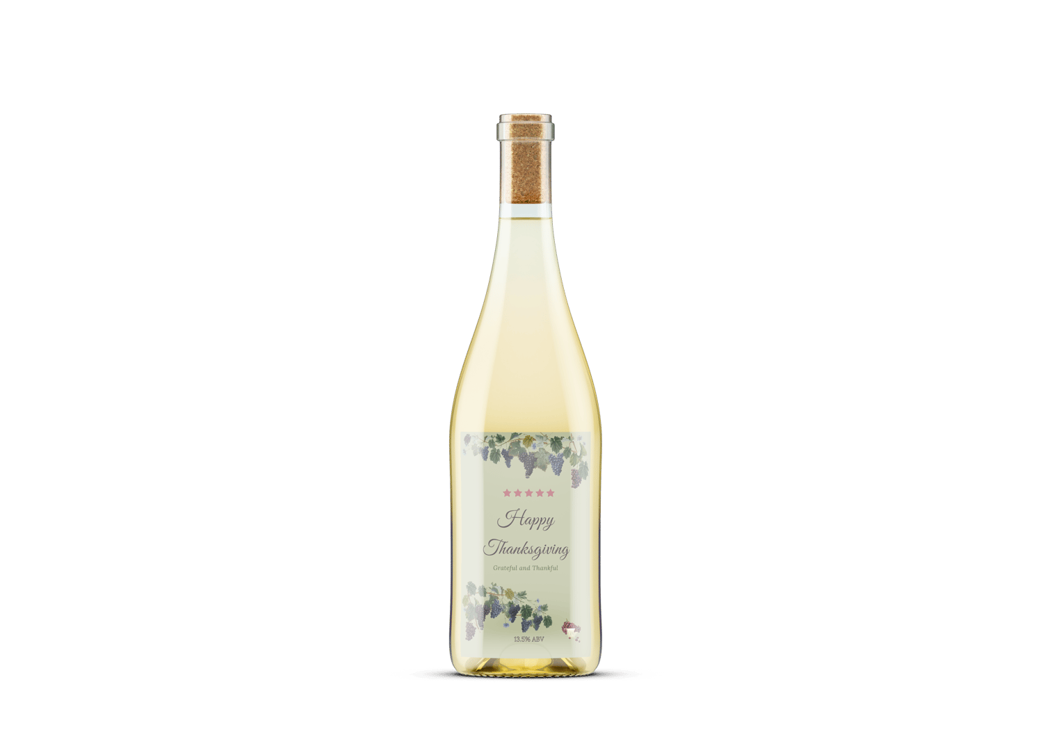 Customizable Elegant Grape Harvest Sticker Label 4"x6" | Digital Canva Template. Mock sticker on white wine bottle