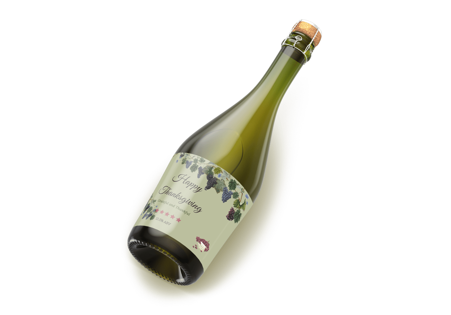 Customizable Elegant Grape Harvest Sticker Label 6"x4" | Digital Canva Template. Mock sticker on green wine bottle