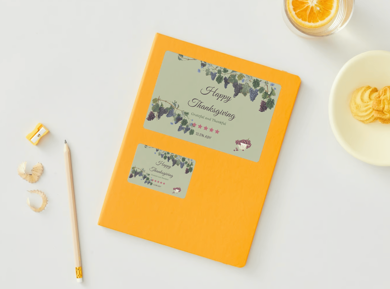 Customizable Elegant Grape Harvest Sticker Label 6"x4" | Digital Canva Template. Mock sticker on envelope