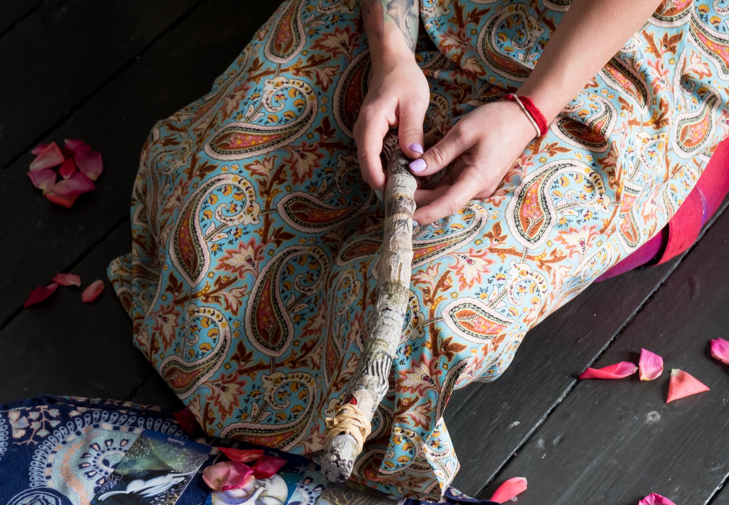 talking stick, rose petals, woman, guru circles