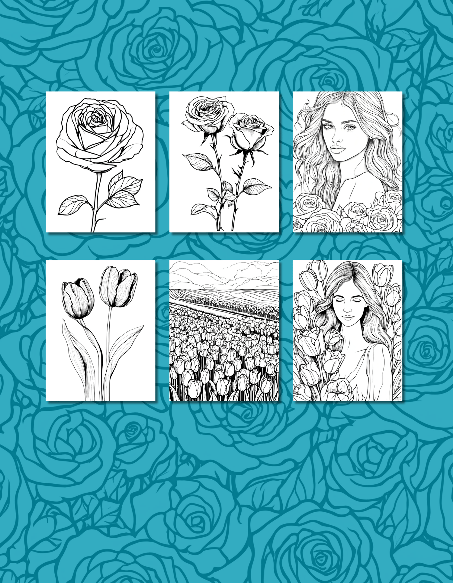 Each illustration captures the delicate beauty of roses and tulips, perfect for stress relief, mindfulness, and creative expression. Whether you're an art enthusiast or simply need a mindful escape, this floral collection offers hours of soothing, meditat