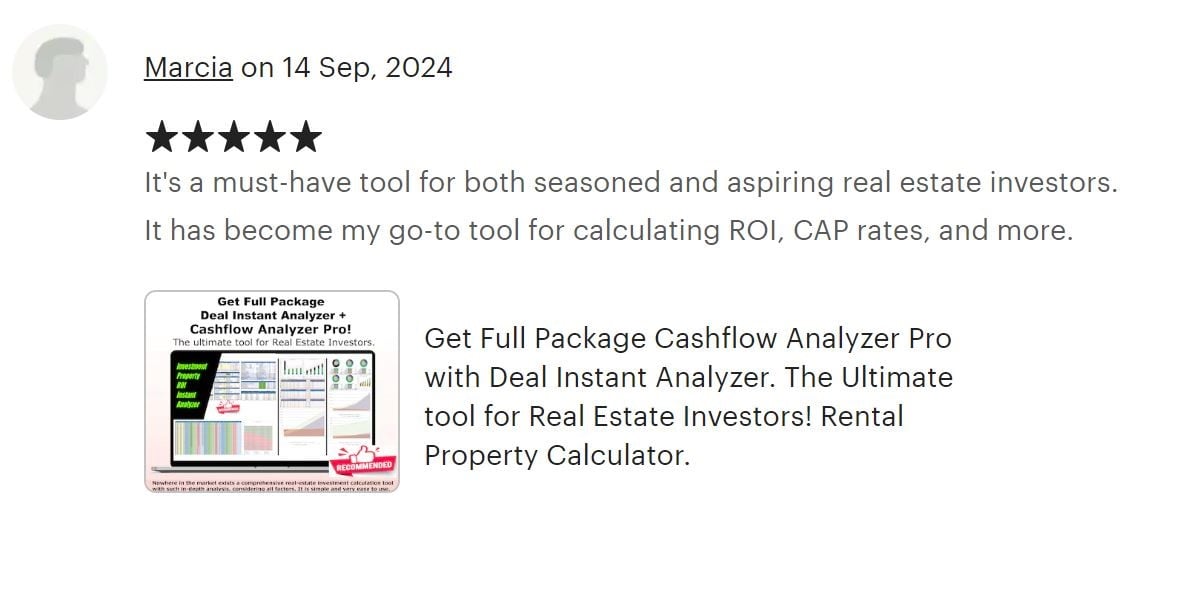 At AssetAFC.com, we provide powerful spreadsheet calculators designed for various investment strategies—whether it's BRRRR, long-term rentals, Airbnb, flips, or multifamily properties. Our user-friendly tools simplify everything from deal analysis to portfolio management, providing everything you need to succeed in real estate. Join us on an exciting journey toward financial success in the world of investing. Cash flow Analyzer Pro, Deal Instant Analyzer