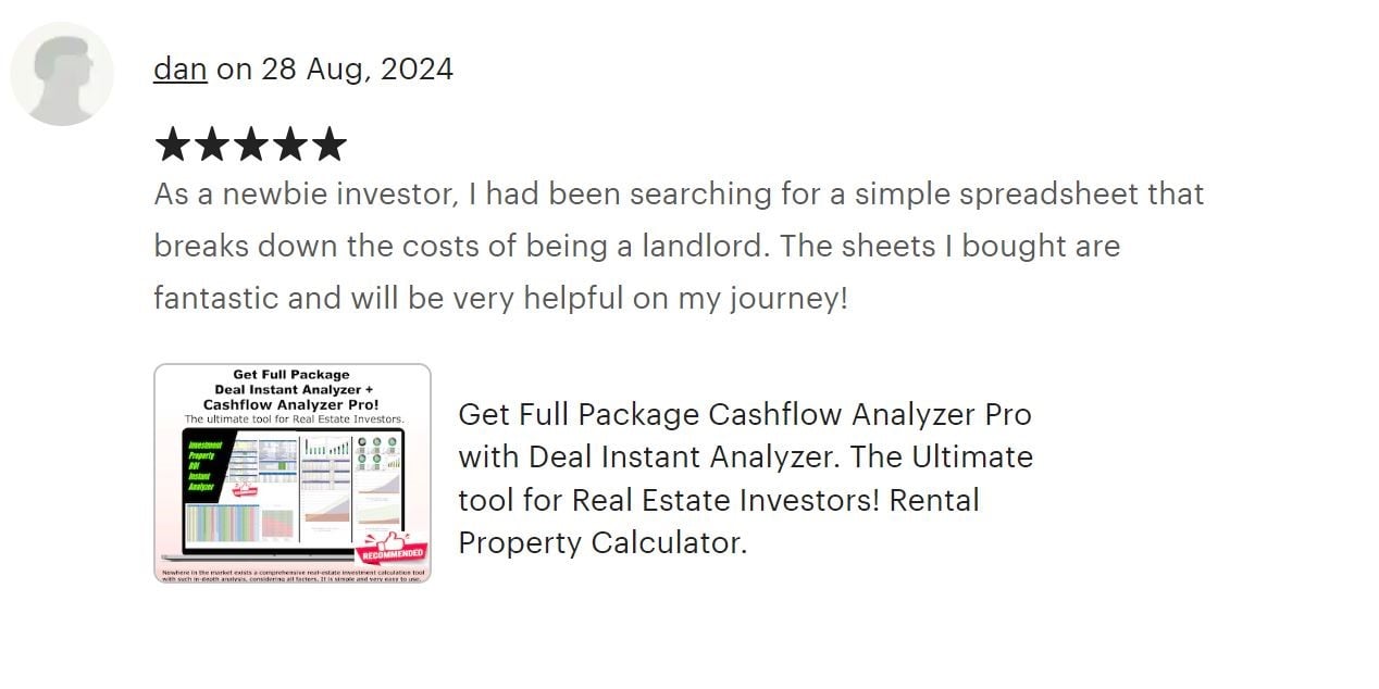 At AssetAFC.com, we provide powerful spreadsheet calculators designed for various investment strategies—whether it's BRRRR, long-term rentals, Airbnb, flips, or multifamily properties. Our user-friendly tools simplify everything from deal analysis to portfolio management, providing everything you need to succeed in real estate. Join us on an exciting journey toward financial success in the world of investing. Cash flow Analyzer Pro, Deal Instant Analyzer
