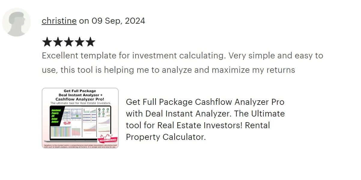 At AssetAFC.com, we provide powerful spreadsheet calculators designed for various investment strategies—whether it's BRRRR, long-term rentals, Airbnb, flips, or multifamily properties. Our user-friendly tools simplify everything from deal analysis to portfolio management, providing everything you need to succeed in real estate. Join us on an exciting journey toward financial success in the world of investing. Cash flow Analyzer Pro, Deal Instant Analyzer