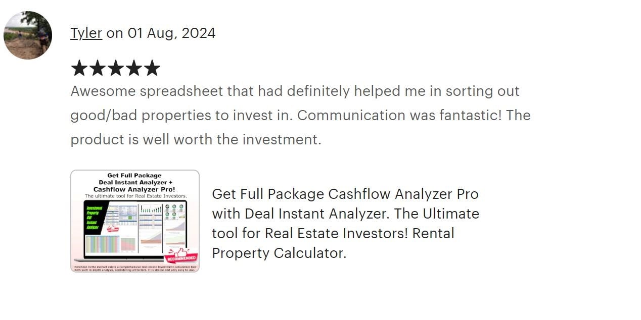 At AssetAFC.com, we provide powerful spreadsheet calculators designed for various investment strategies—whether it's BRRRR, long-term rentals, Airbnb, flips, or multifamily properties. Our user-friendly tools simplify everything from deal analysis to portfolio management, providing everything you need to succeed in real estate. Join us on an exciting journey toward financial success in the world of investing. Cash flow Analyzer Pro, Deal Instant Analyzer