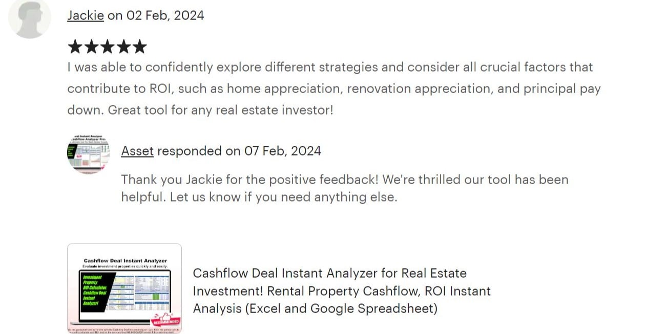 At AssetAFC.com, we provide powerful spreadsheet calculators designed for various investment strategies—whether it's BRRRR, long-term rentals, Airbnb, flips, or multifamily properties. Our user-friendly tools simplify everything from deal analysis to portfolio management, providing everything you need to succeed in real estate. Join us on an exciting journey toward financial success in the world of investing. Cash flow Analyzer Pro, Deal Instant Analyzer