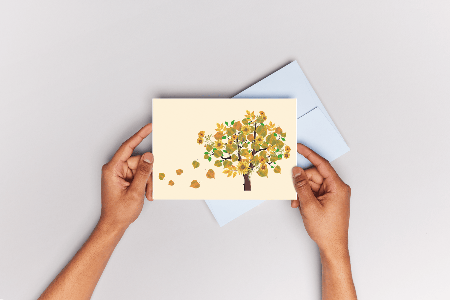 Abundant Vibrant Tree Canva Template Bundle | 6 Customizable Designs | Holiday Season Digital Download. Mock card landscape outside front view