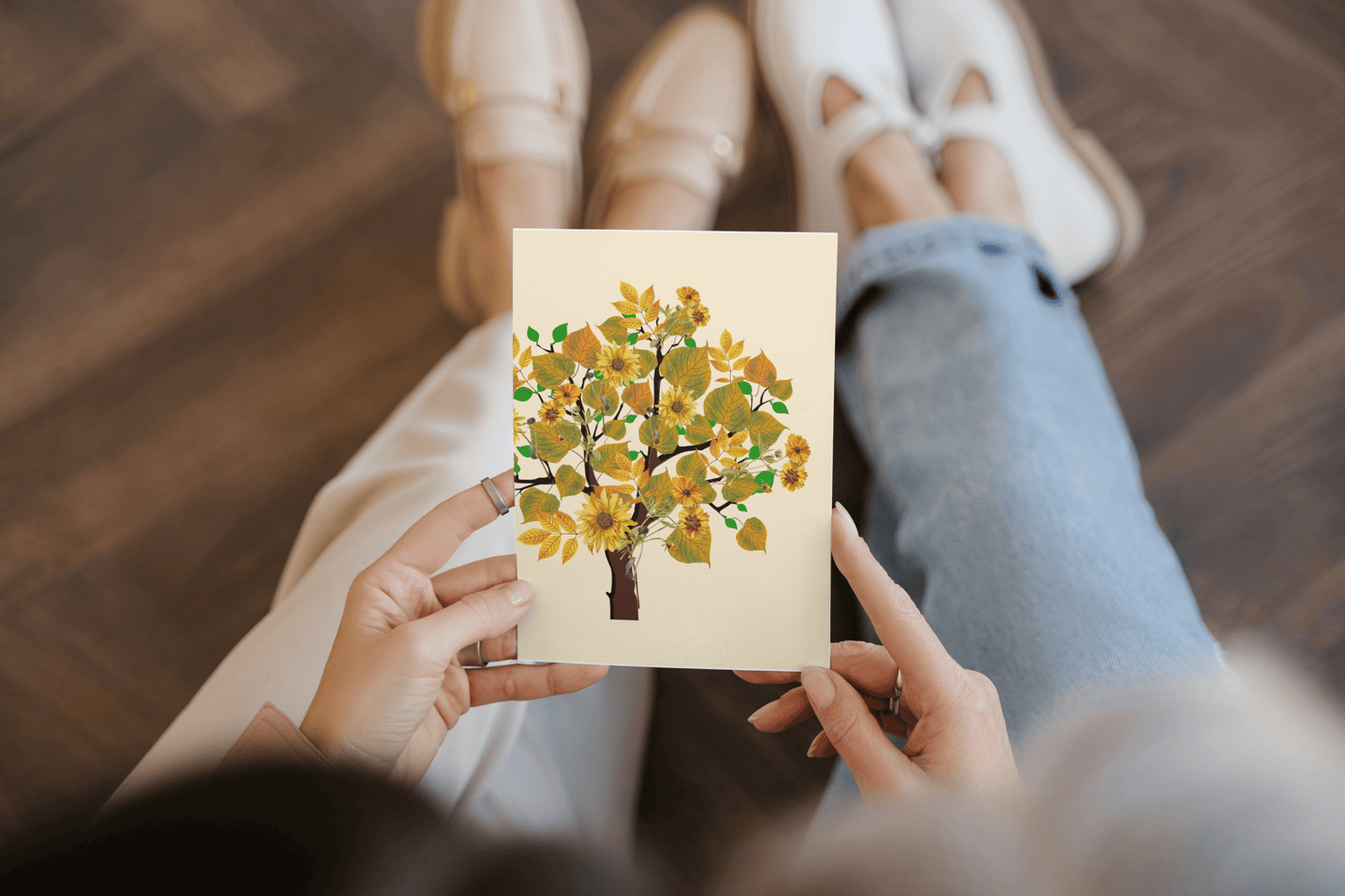 Abundant Vibrant Tree Canva Template Bundle | 6 Customizable Designs | Holiday Season Digital Download. Mock card portrait outside front view