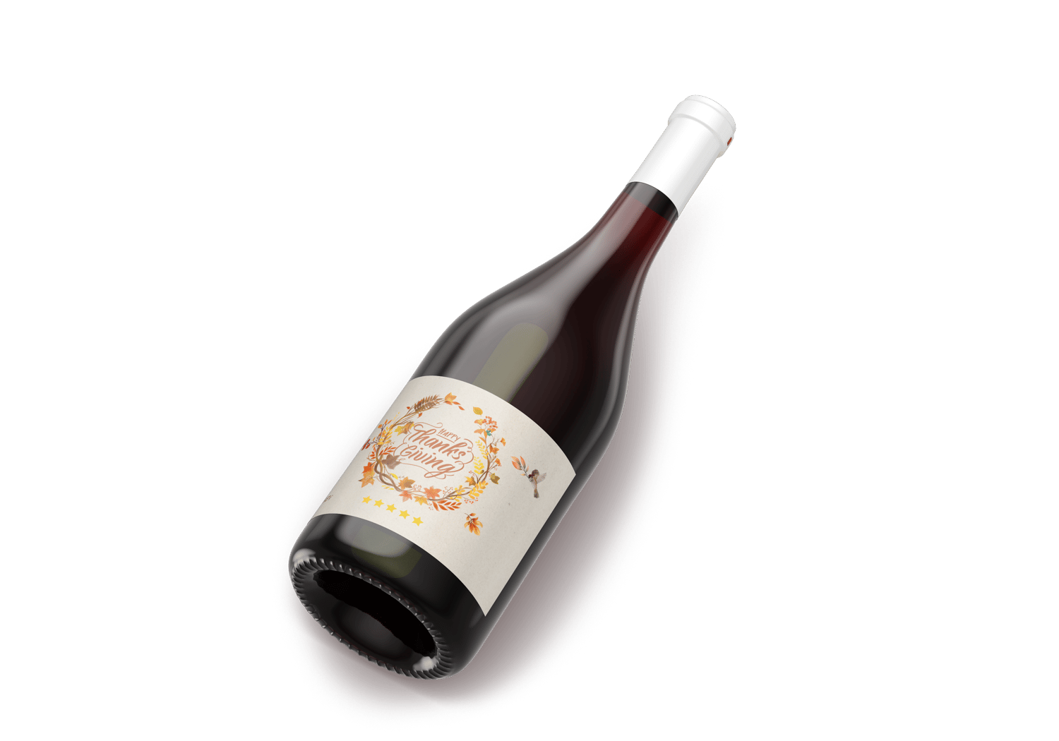 Earth Tone Autumn Wreath Canva Template Bundle | 6 Customizable Designs | Holiday Season Digital Download. Mock sticker label on dark wine bottle