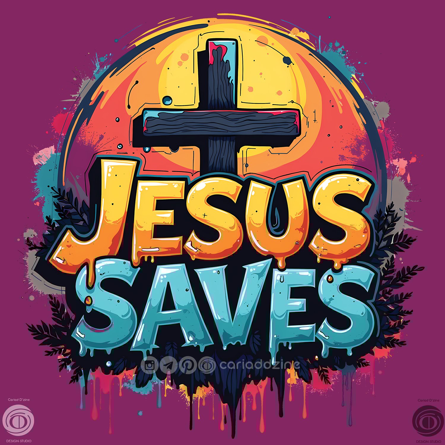 JESUS SAVES, graffiti art, religious art, street art, faith and belief, colorful design, Cariad Dzine design
