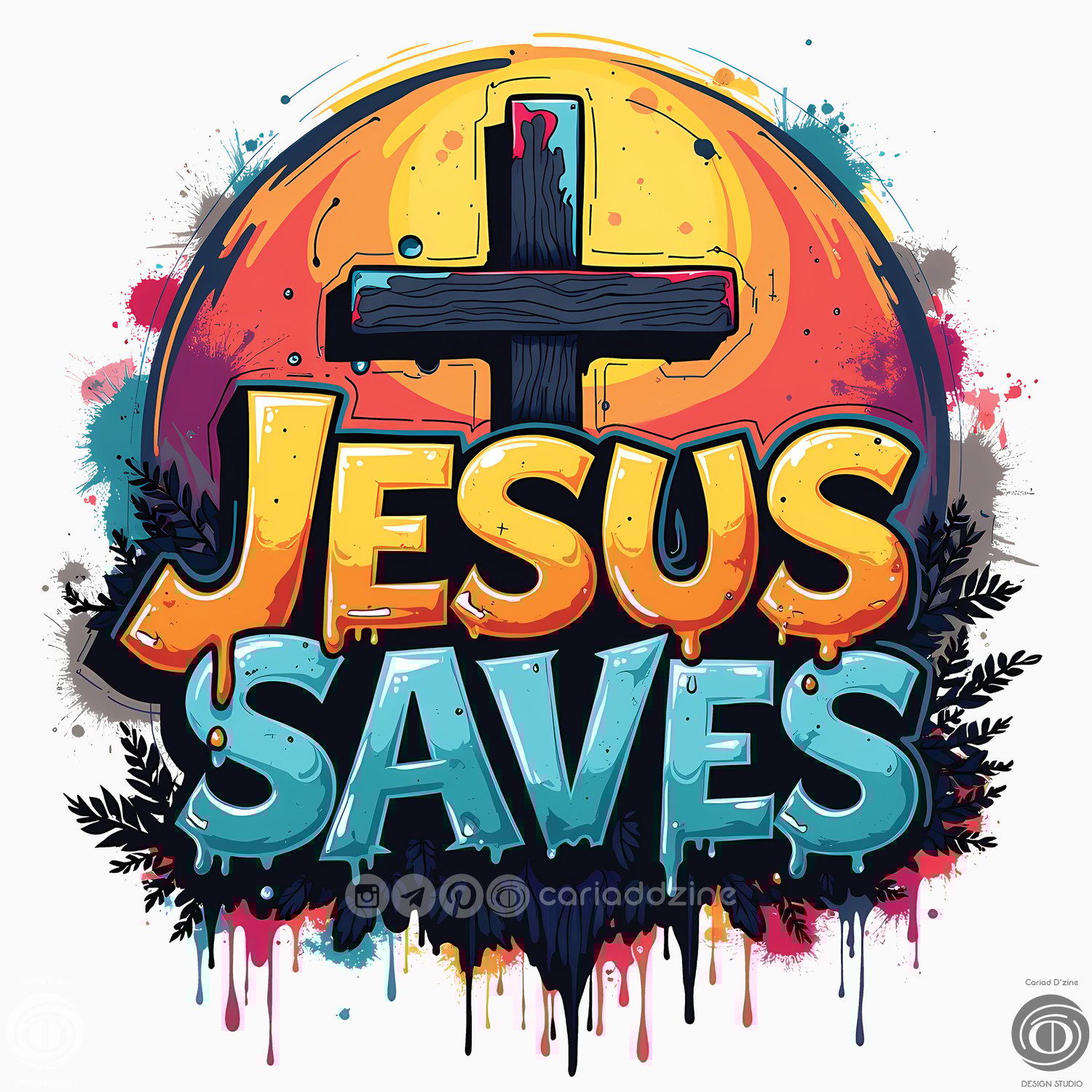 JESUS SAVES, graffiti art, religious art, street art, faith and belief, colorful design, Cariad Dzine design