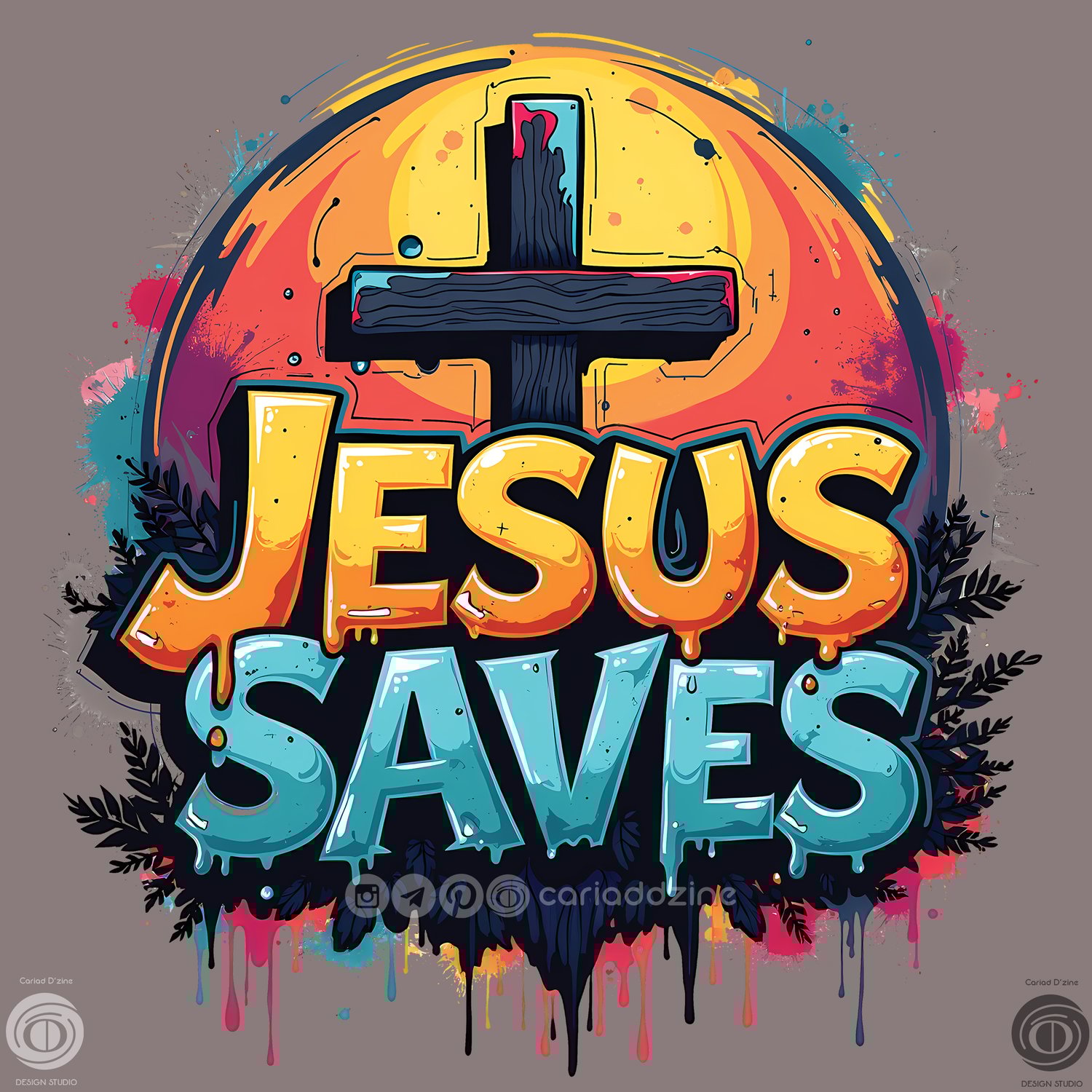 JESUS SAVES, graffiti art, religious art, street art, faith and belief, colorful design, Cariad Dzine design