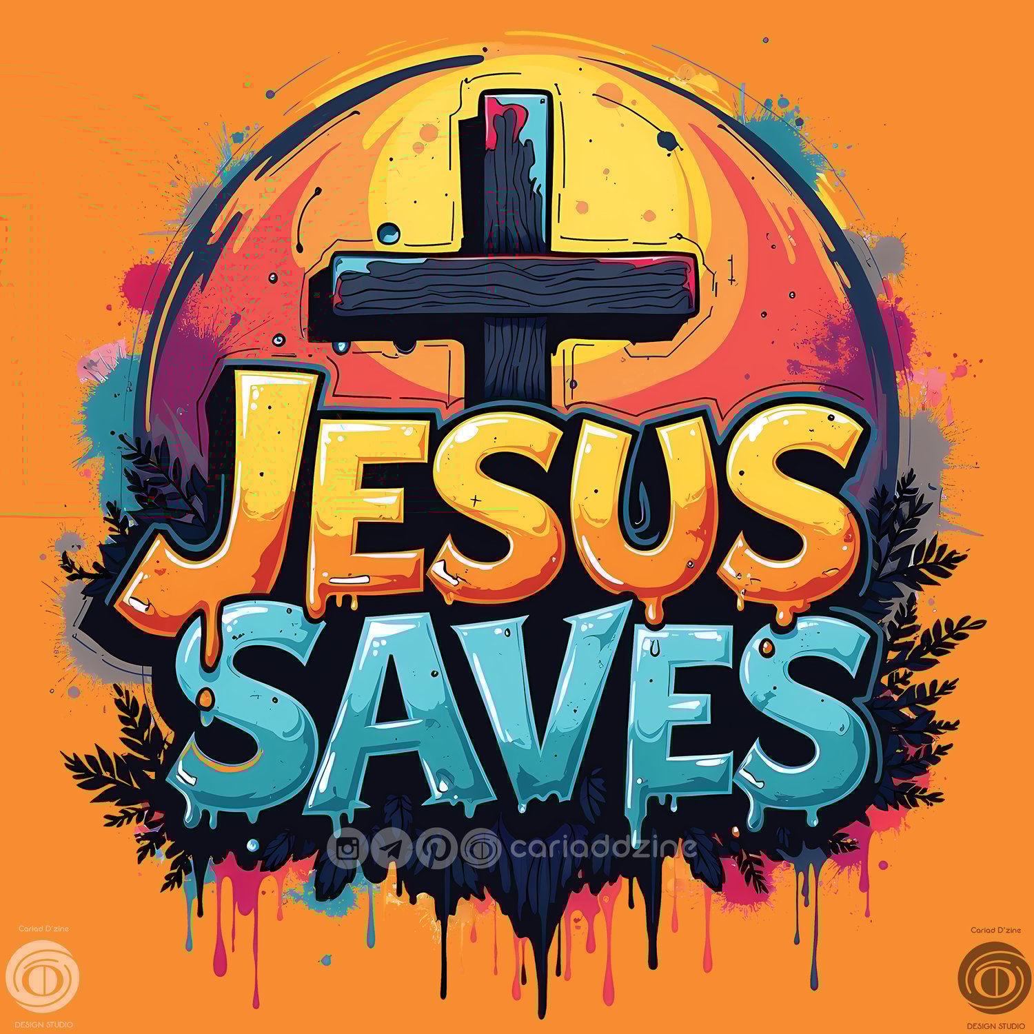 JESUS SAVES, graffiti art, religious art, street art, faith and belief, colorful design, Cariad Dzine design