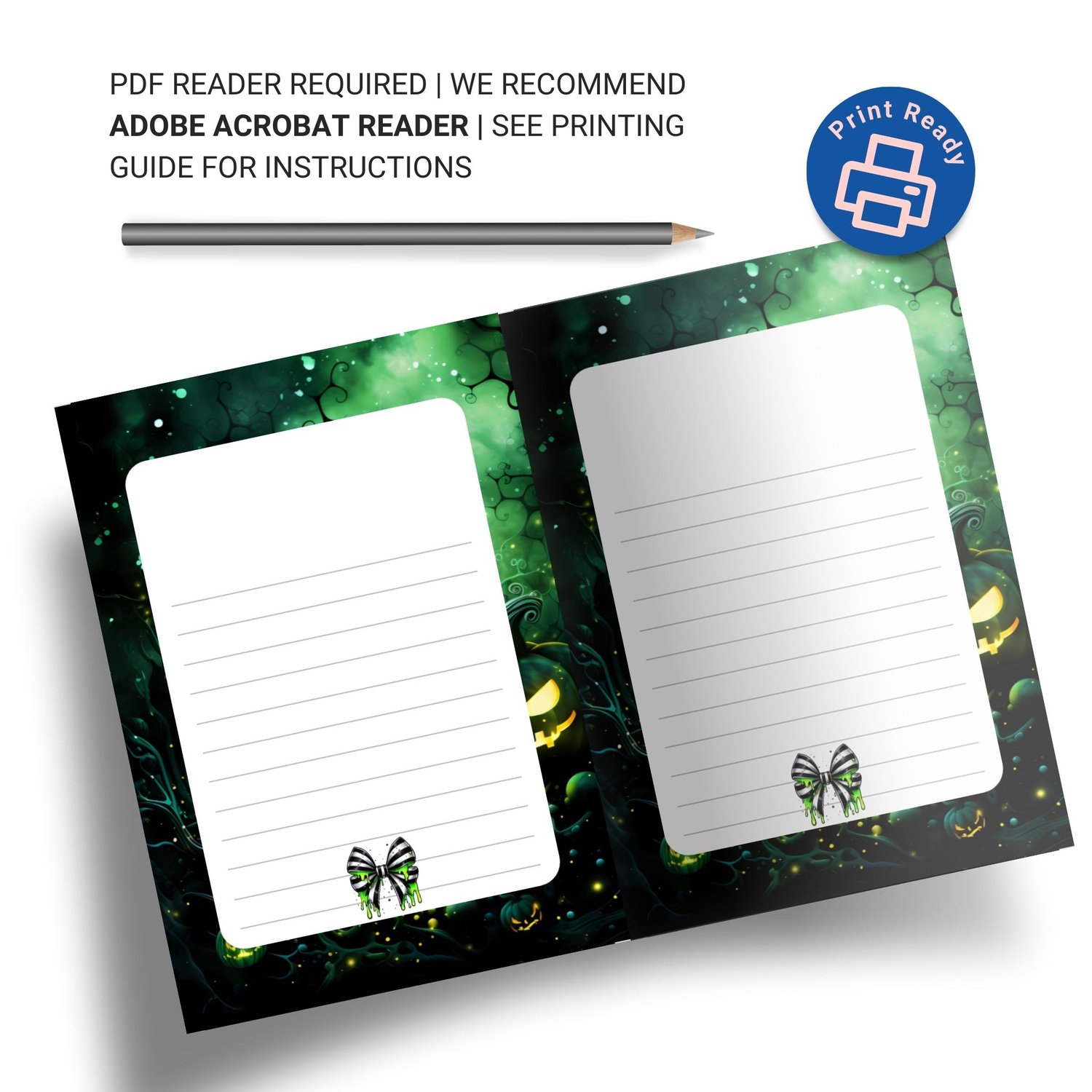 Halloween Postcard | Black & Green Skulls | Instant Download PDF | Spooky Greetings