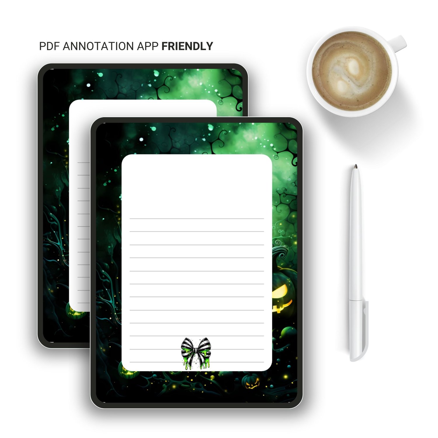 Halloween Postcard | Black & Green Skulls | Instant Download PDF | Spooky Greetings