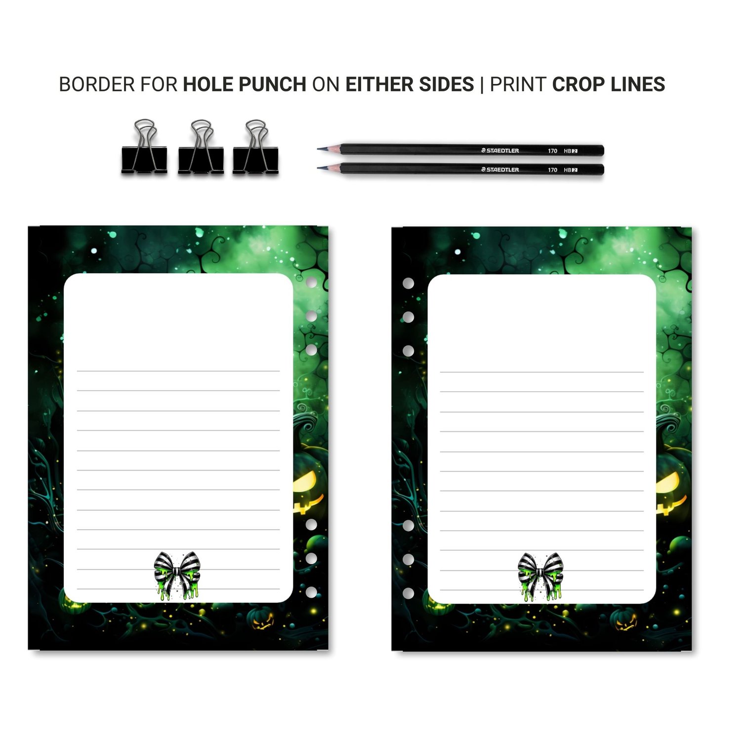 Halloween Postcard | Black & Green Skulls | Instant Download PDF | Spooky Greetings