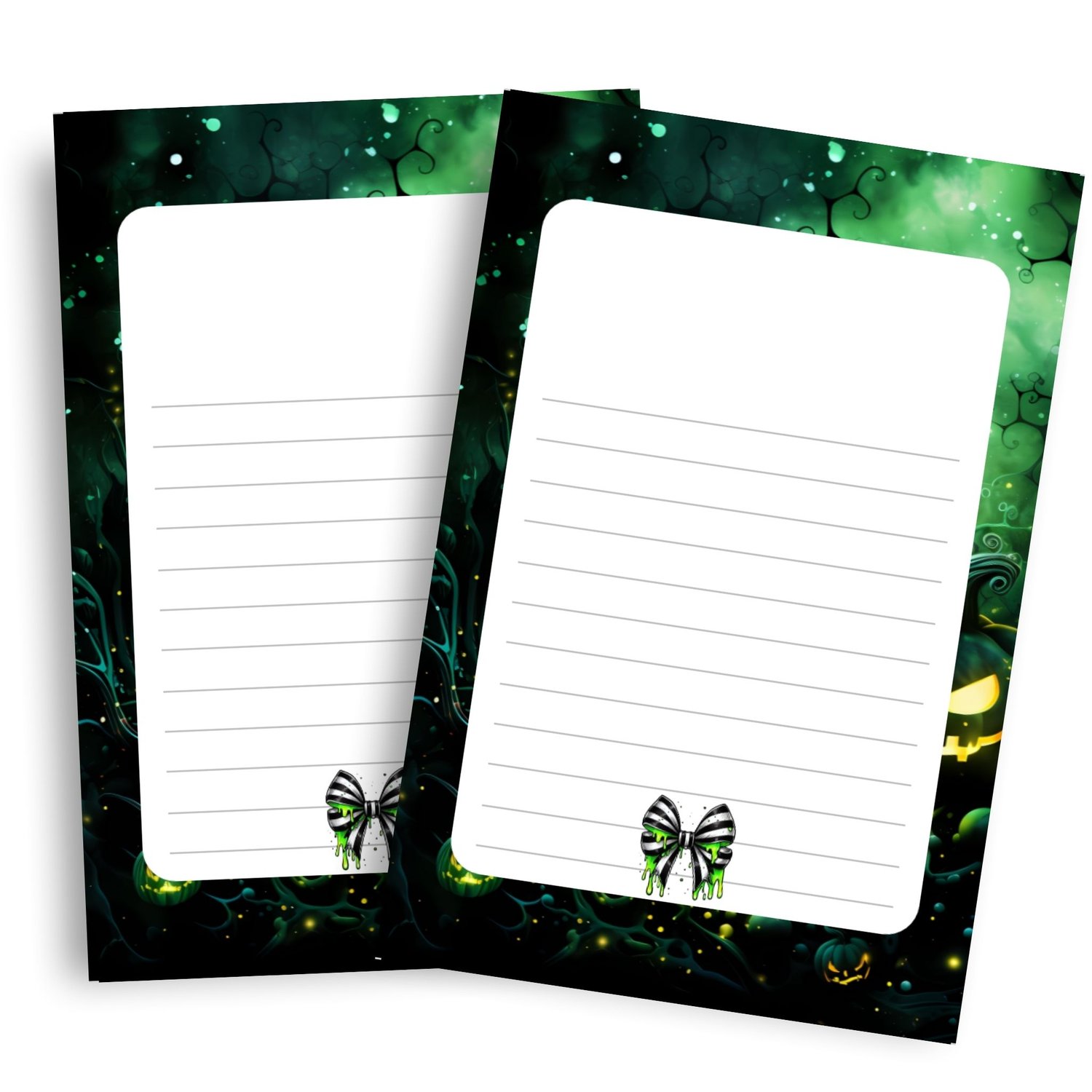 Halloween Postcard | Black & Green Skulls | Instant Download PDF | Spooky Greetings