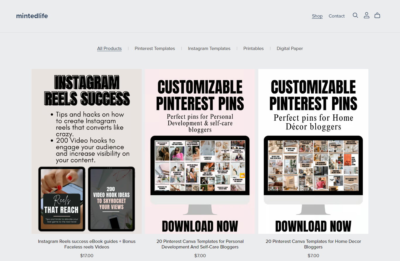 Minted life Digital product shop