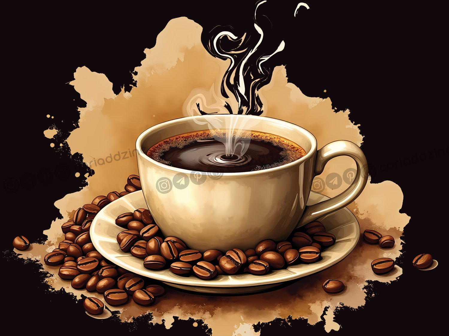 coffee art, coffee cups, colorful illustrations, beverage art, coffee culture, sensory experience, Cariad Dzine design, warm colors, artistic coffee designs