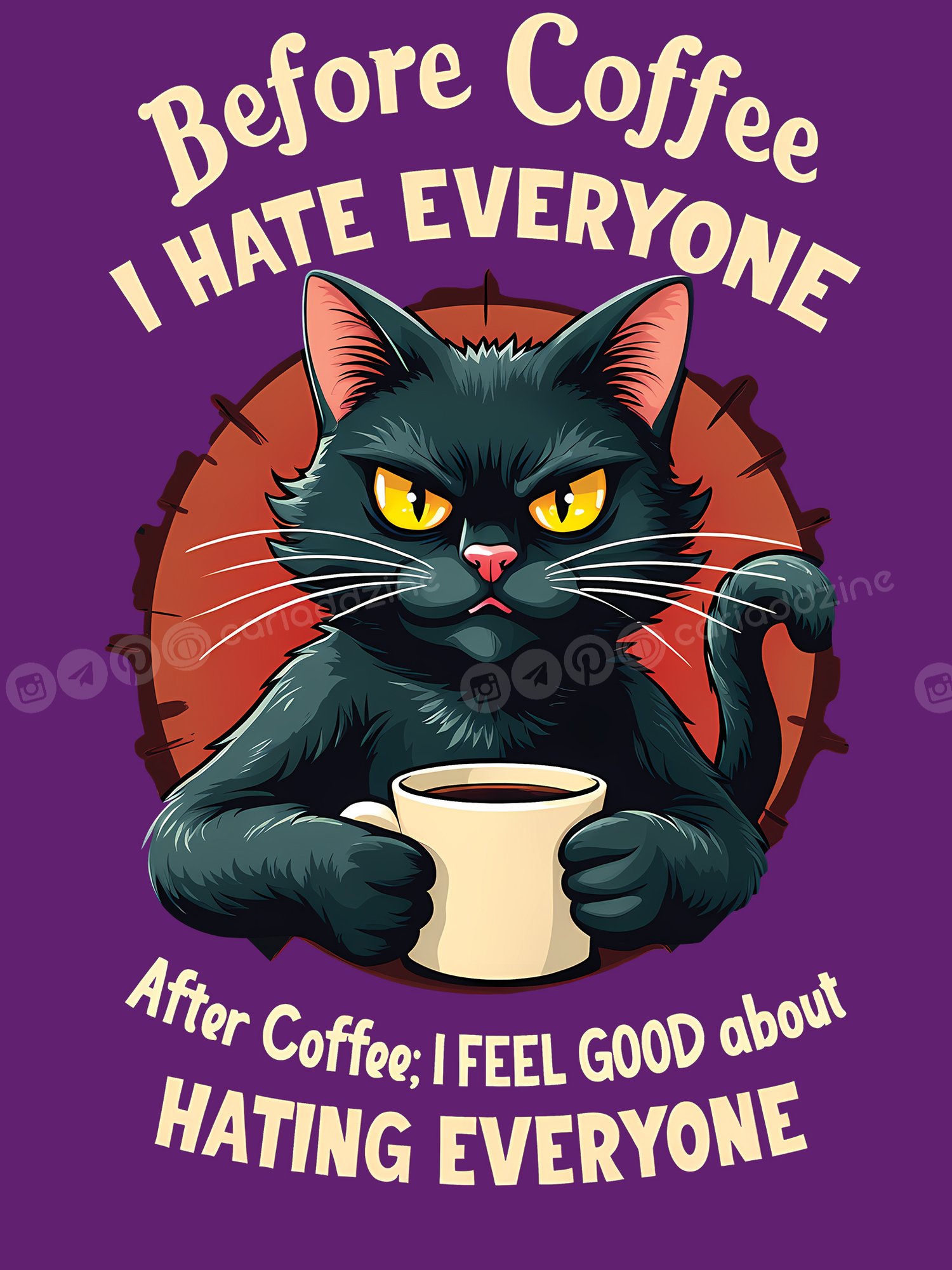 black cat, coffee humor, caffeine designs, sarcastic art, grumpy cat, coffee lovers, Cariad Dzine design
