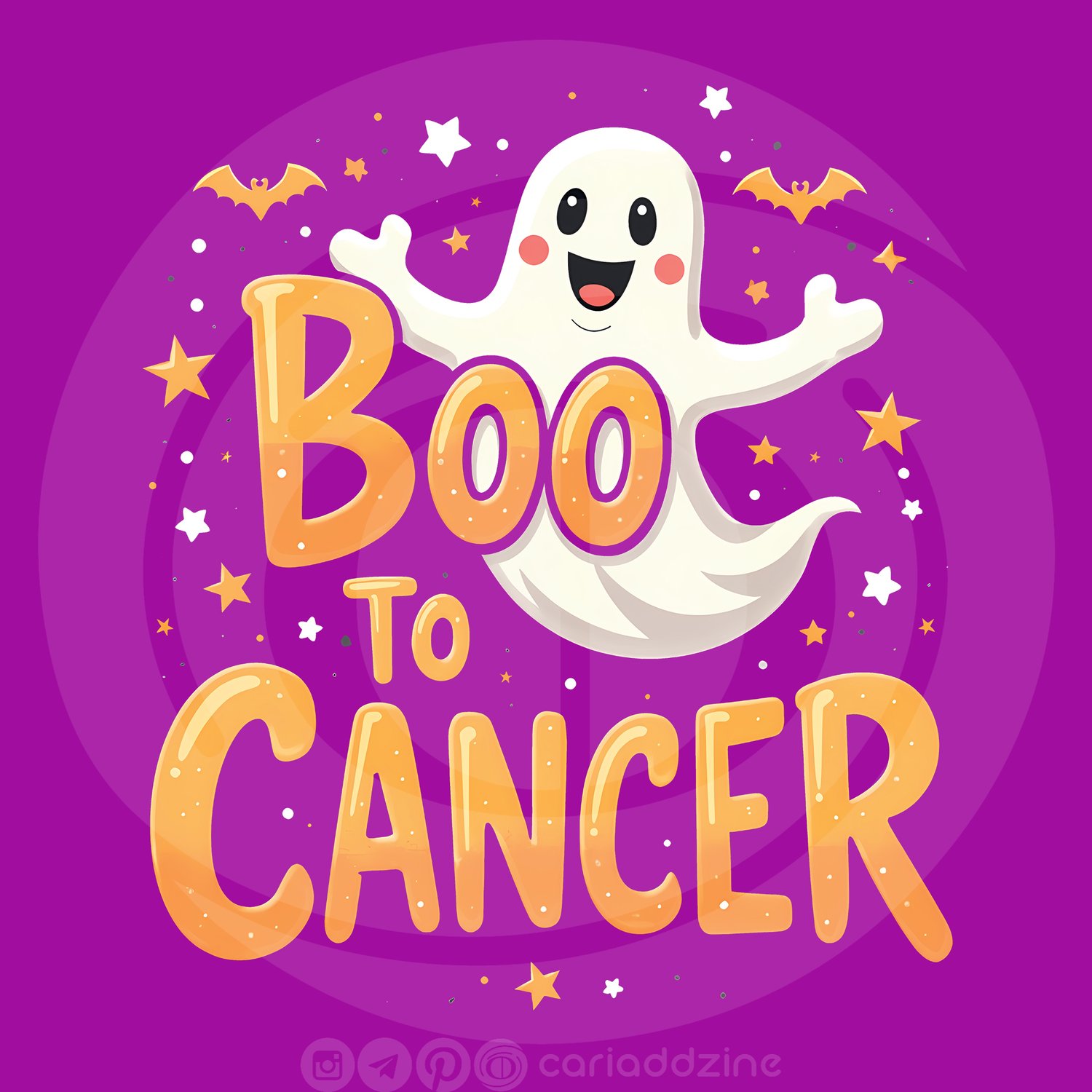 cartoon ghosts, Boo to Cancer, breast cancer awareness, playful art, Halloween designs, Cariad Dzine design, positive messaging, supportive artwork, festive spirit, community support