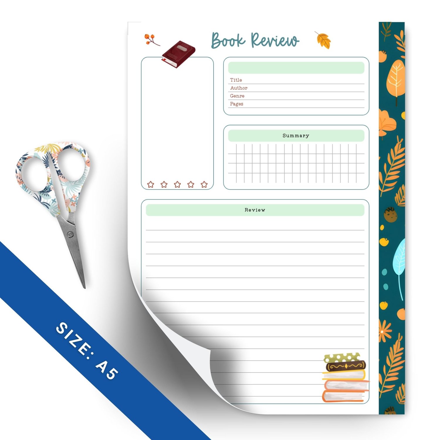 Autumn Book Reviews Planner | A5 Printable | Instant Download PDF | Book Club Organizer