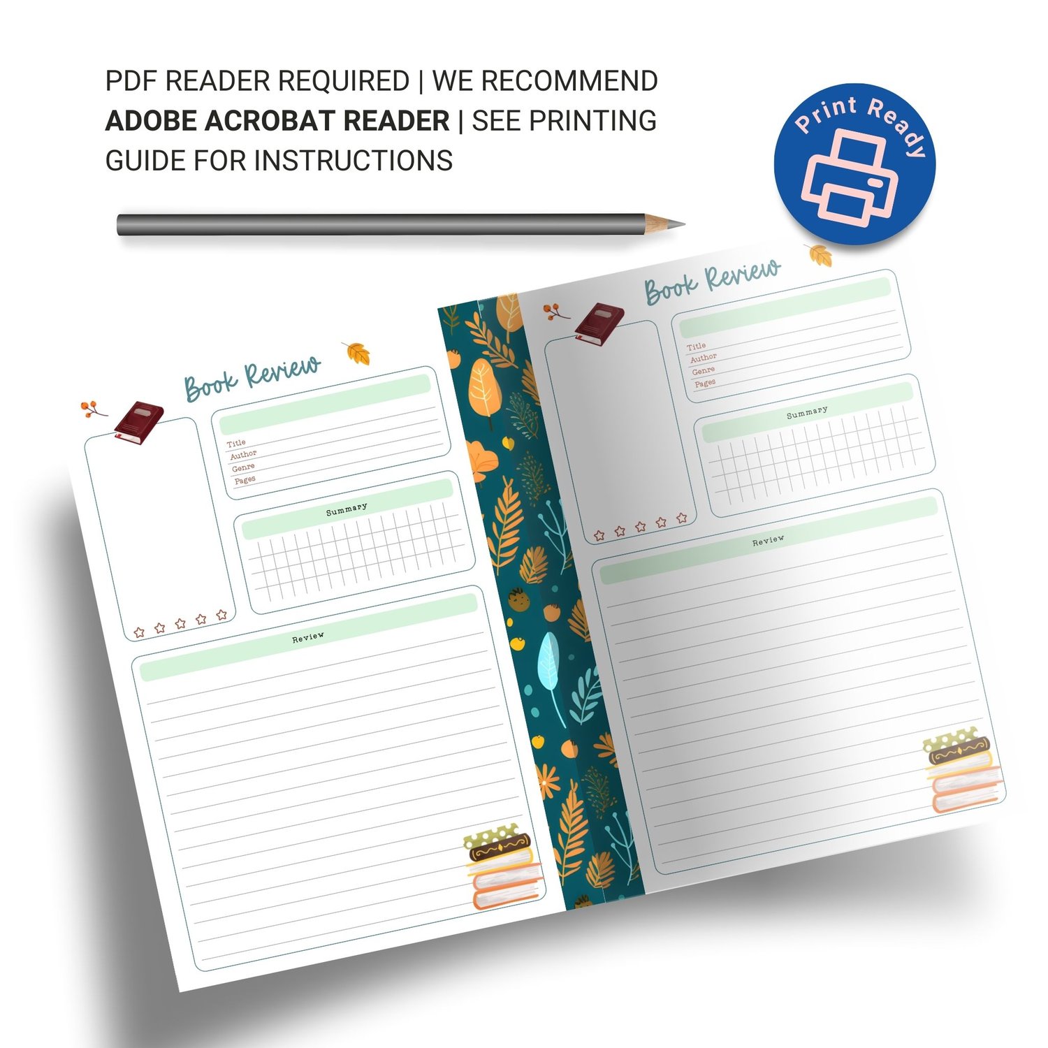 Autumn Book Reviews Planner | A5 Printable | Instant Download PDF | Book Club Organizer