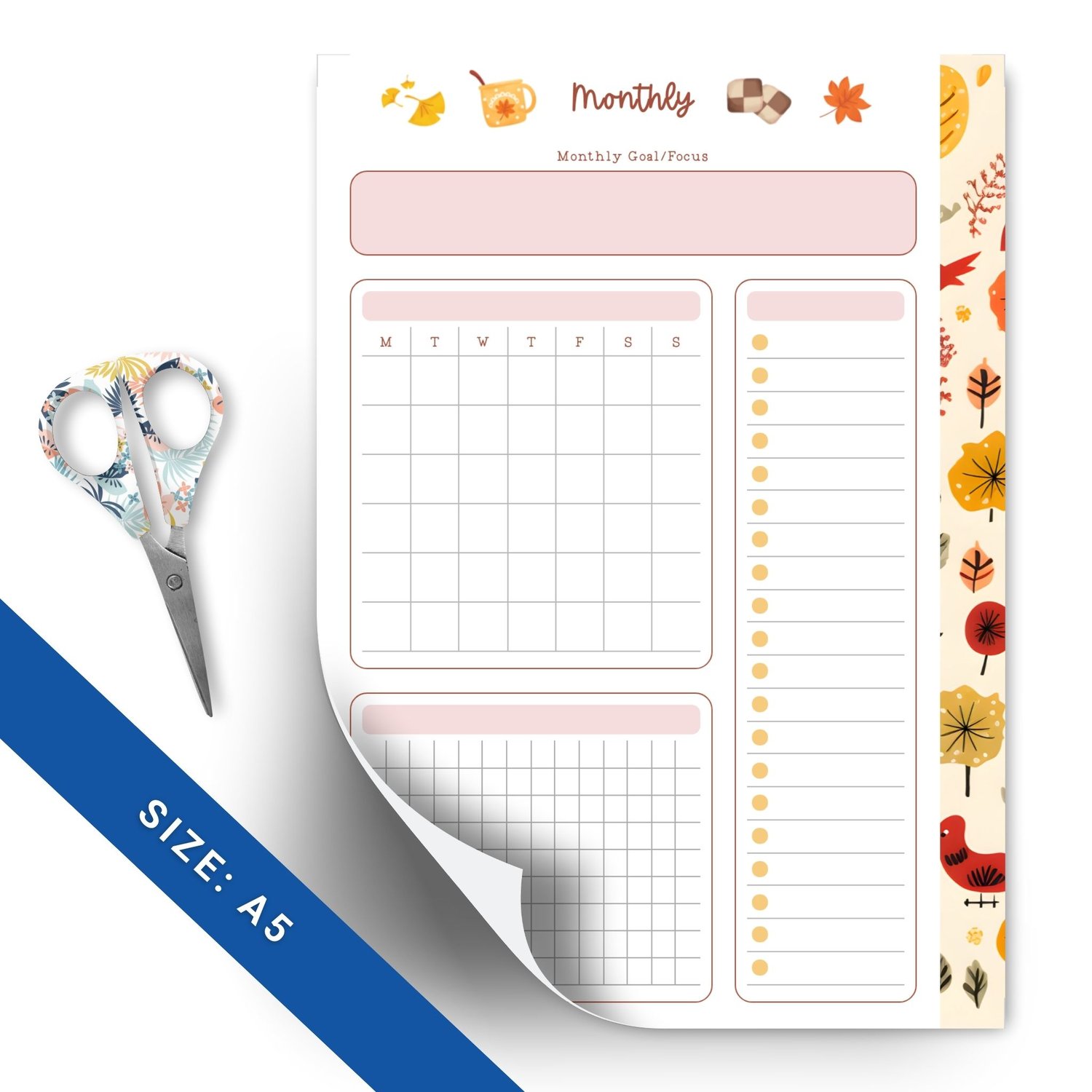 Autumn Monthly Overview Planner | A5 Printable | Instant Download PDF | Goal Setting