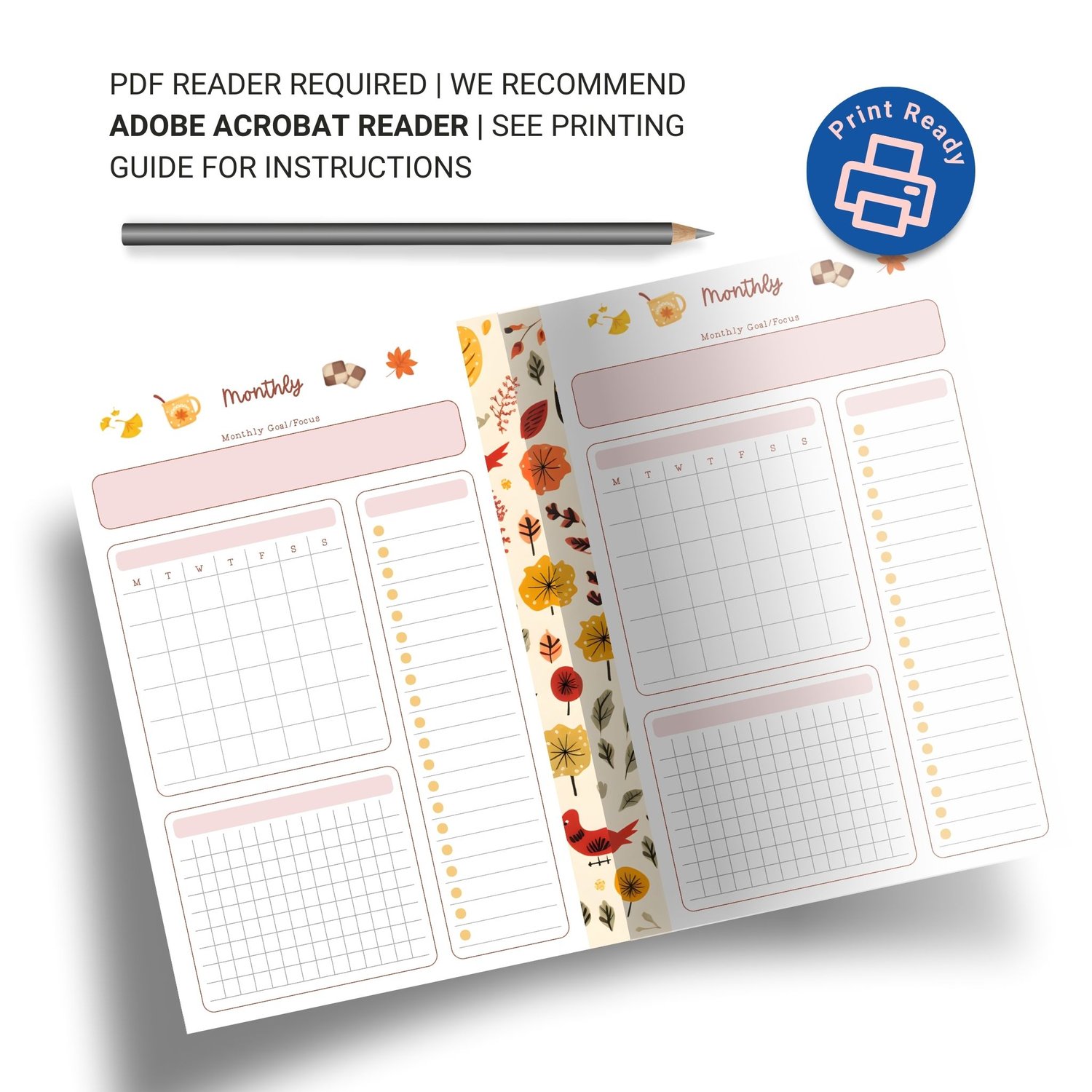 Autumn Monthly Overview Planner | A5 Printable | Instant Download PDF | Goal Setting