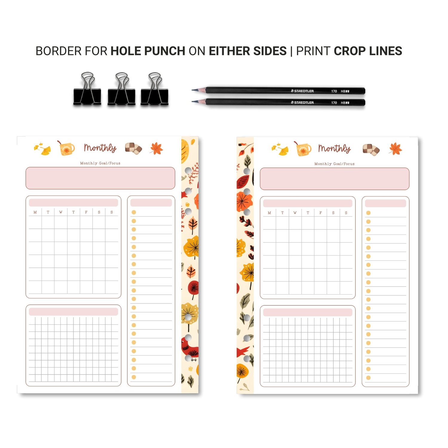 Autumn Monthly Overview Planner | A5 Printable | Instant Download PDF | Goal Setting