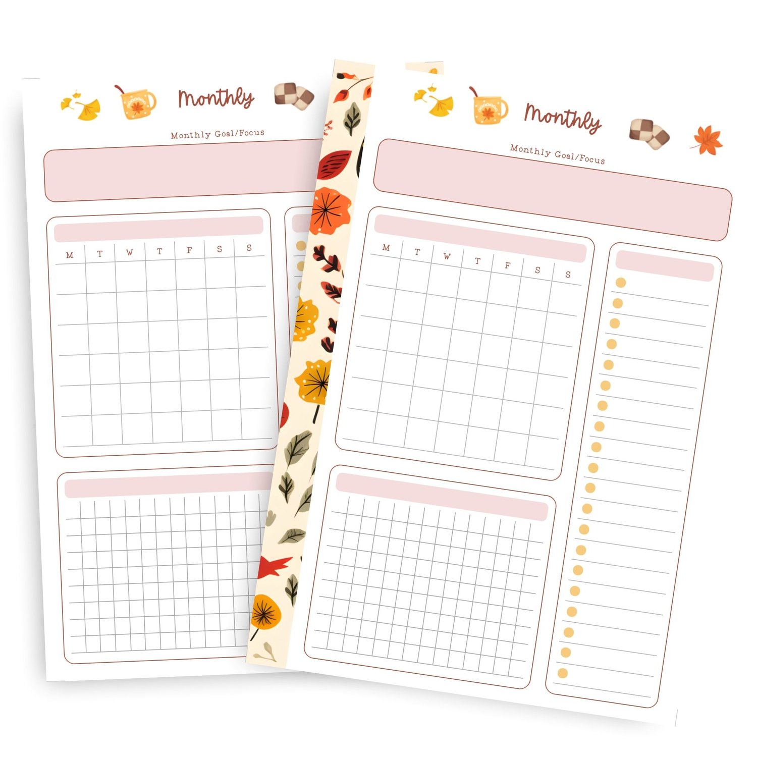 Autumn Monthly Overview Planner | A5 Printable | Instant Download PDF | Goal Setting