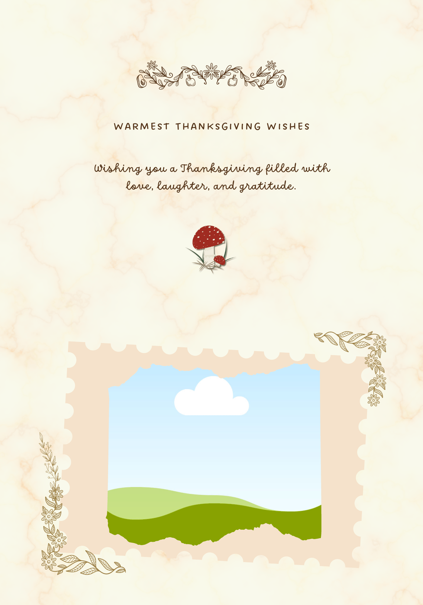 Customizable Warm Autumn Leaves Design Folded Card Landscape | Digital Canva Template. Inside deisgn