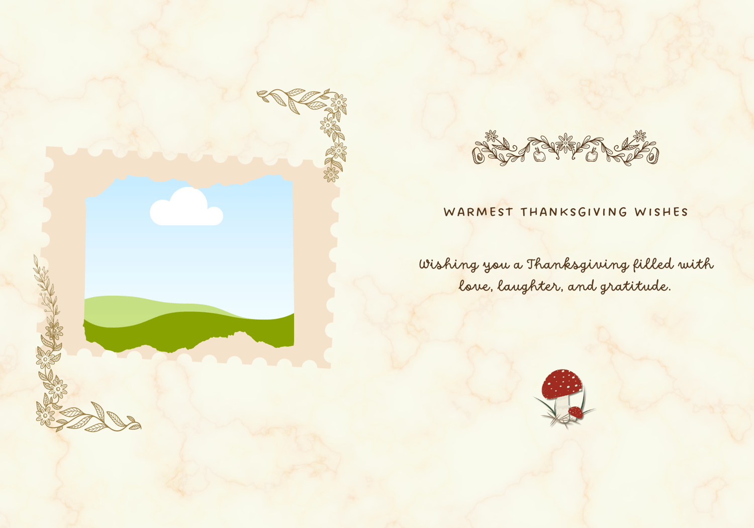 Customizable Warm Autumn Leaves Design Folded Card Portrait | Digital Canva Template. Inside design