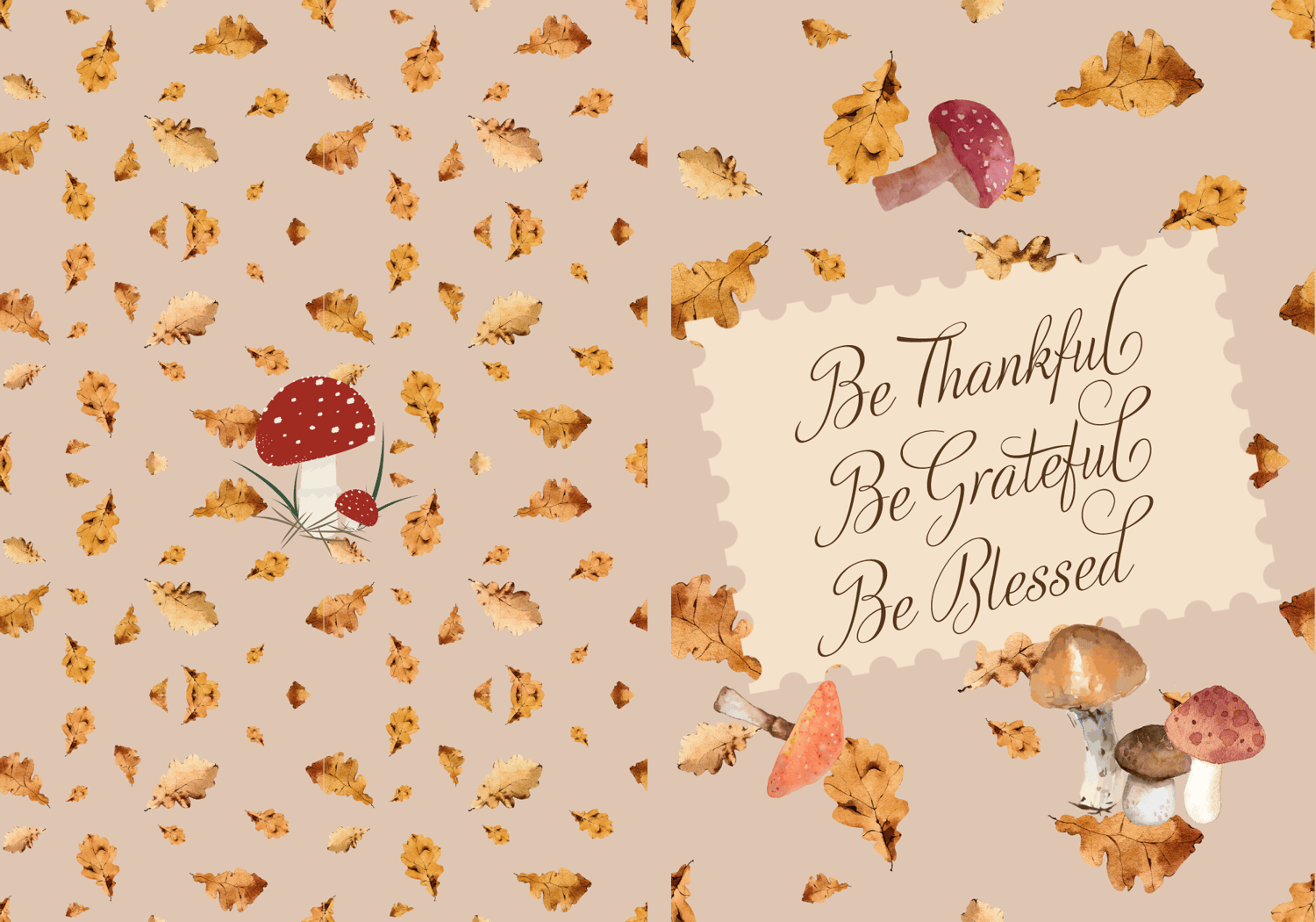 Customizable Warm Autumn Leaves Design Folded Card Portrait | Digital Canva Template. Outside design