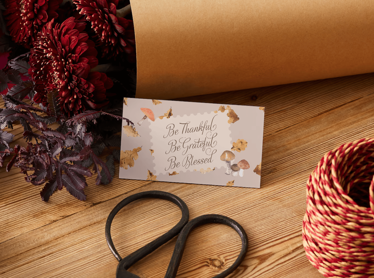 Customizable Warm Autumn Leaves Design Gift/Favor Tag| Digital Canva Template. Mock card front view