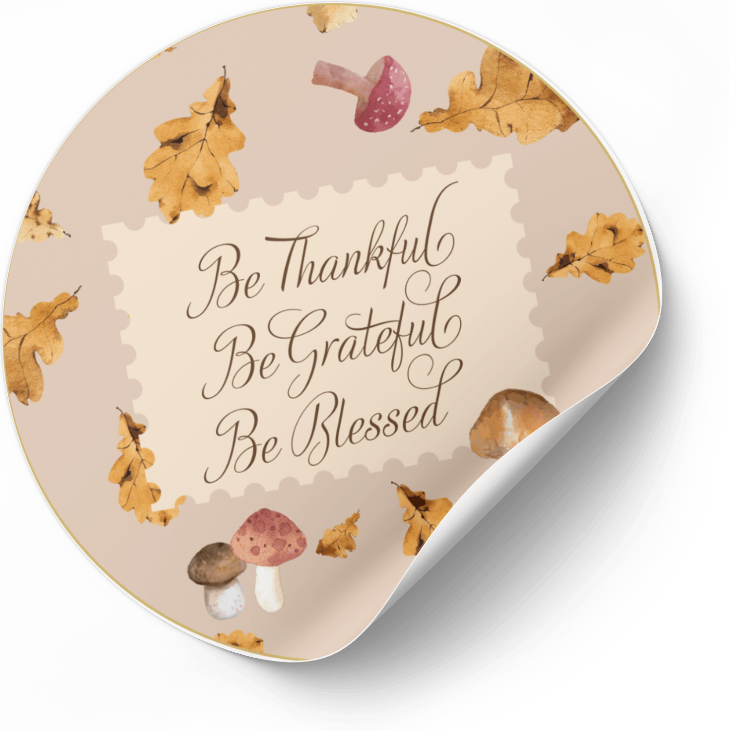 Customizable Warm Autumn Leaves Design Circle Sticker | Digital Canva Template. Mock sticker