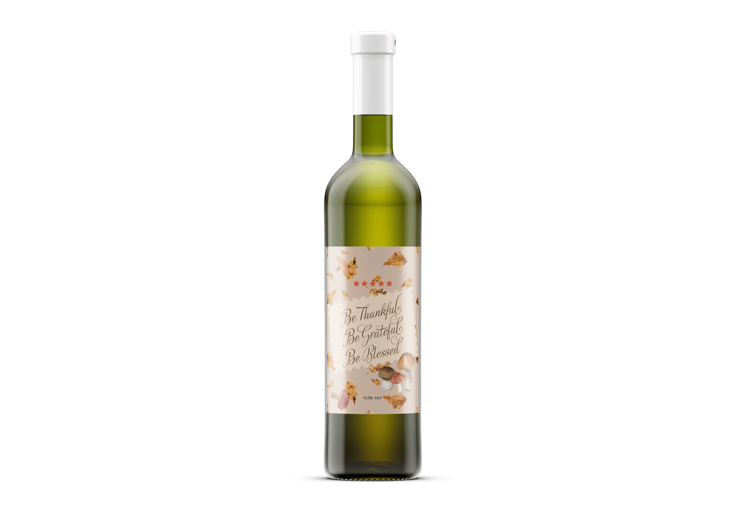 Customizable Warm Autumn Leaves Design Sticker Label 4"x6" | Digital Canva Template. Mock sticker on dark wine bottle