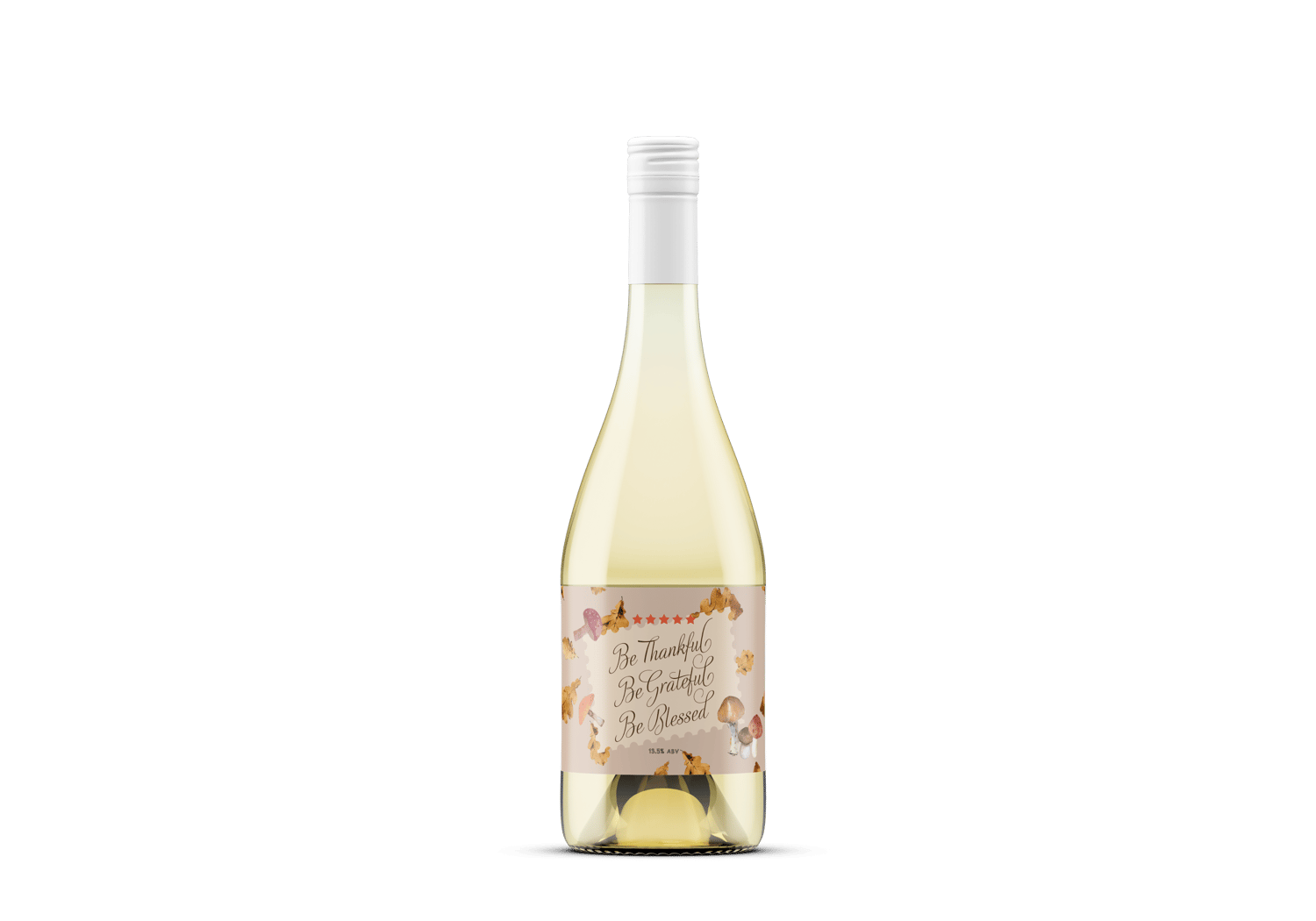 Customizable Warm Autumn Leaves Design Sticker Label 6"x4" | Digital Canva Template. Mock sticker on white wine bottle