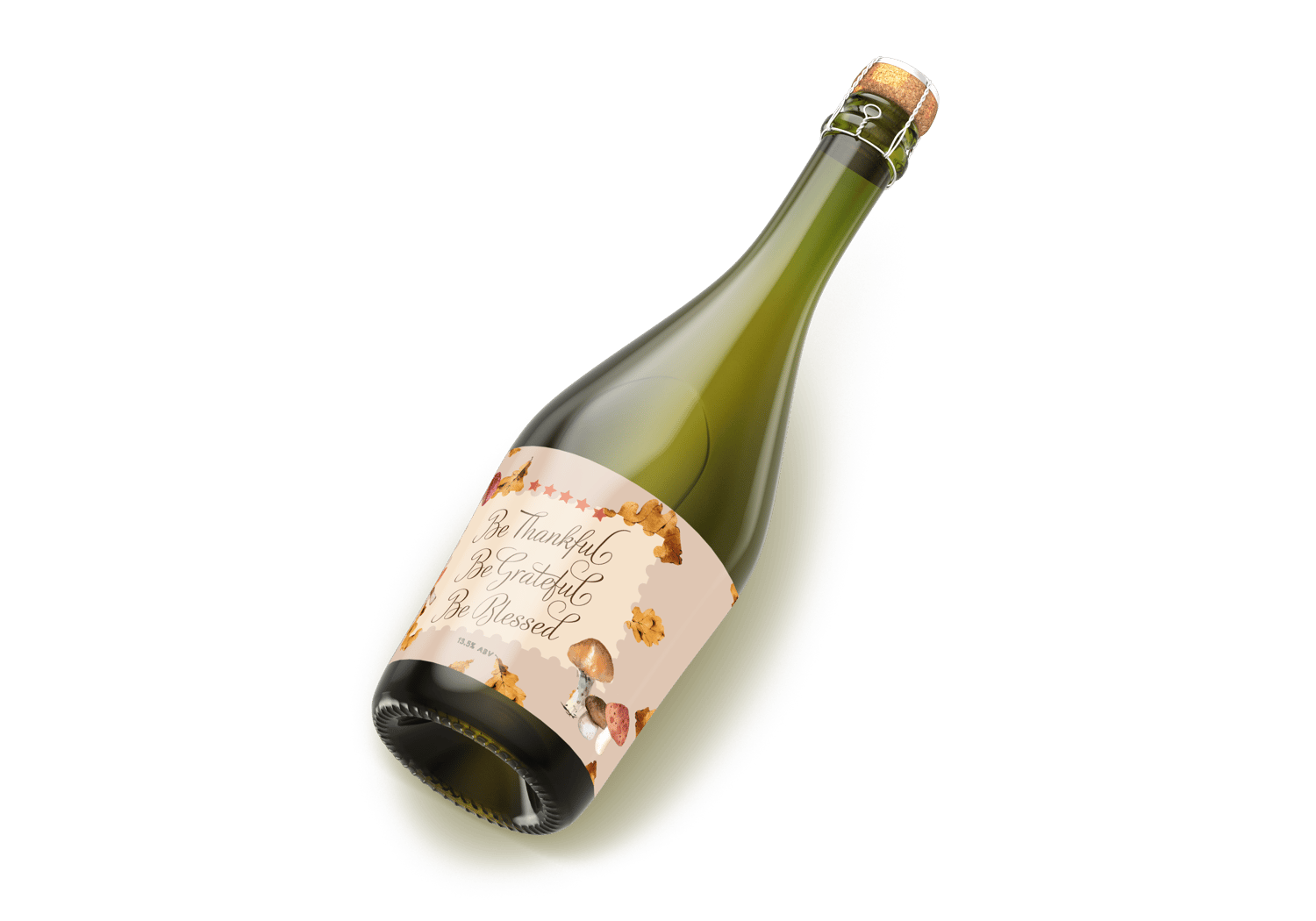 Customizable Warm Autumn Leaves Design Sticker Label 6"x4" | Digital Canva Template. Mock sticker on dark wine bottle