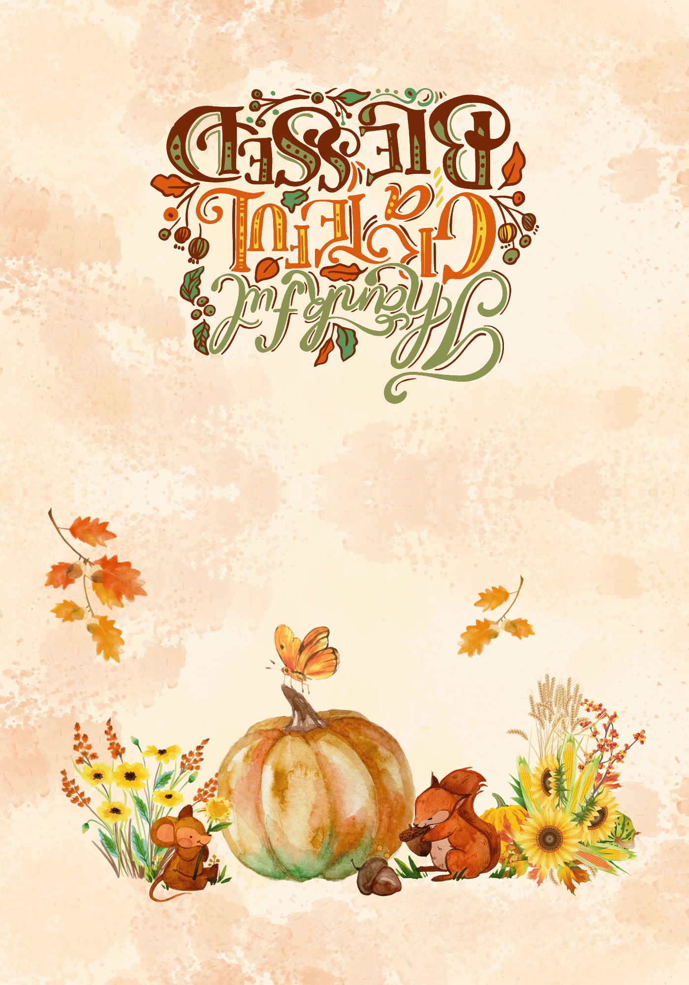 Customizable Warm Gathering at Pumpkin Folded Card Landscape | Digital Canva Template. Outside design