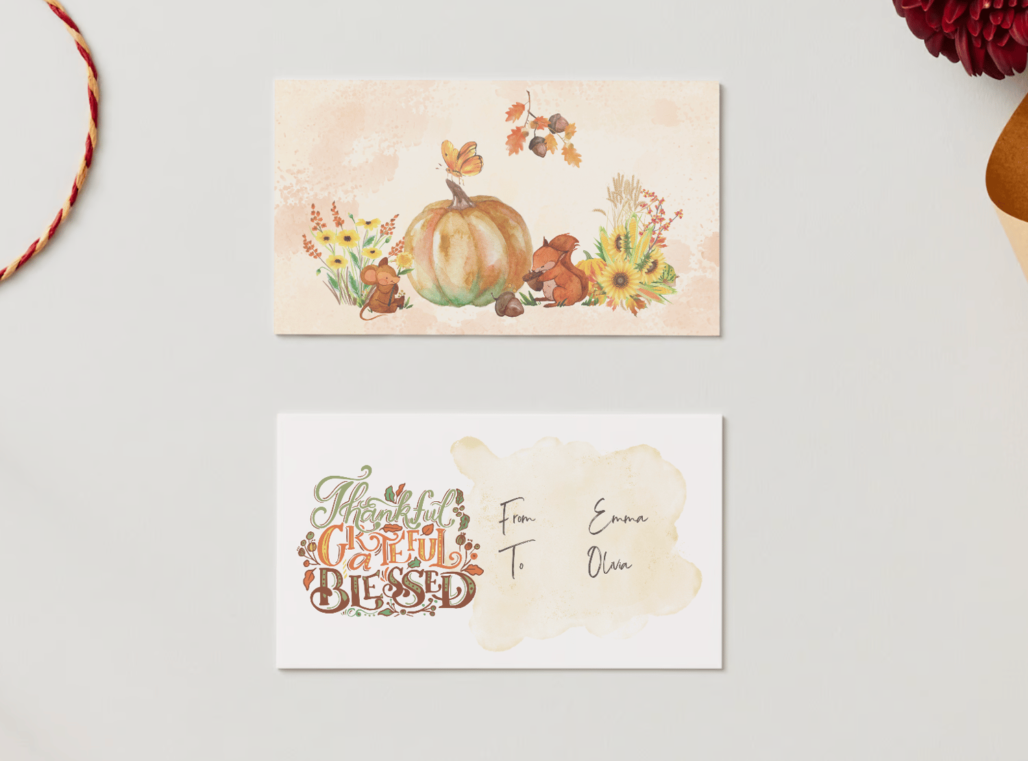 Customizable Warm Gathering at Pumpkin Gift/Favor Tag| Digital Canva Template. Mock card front and back views