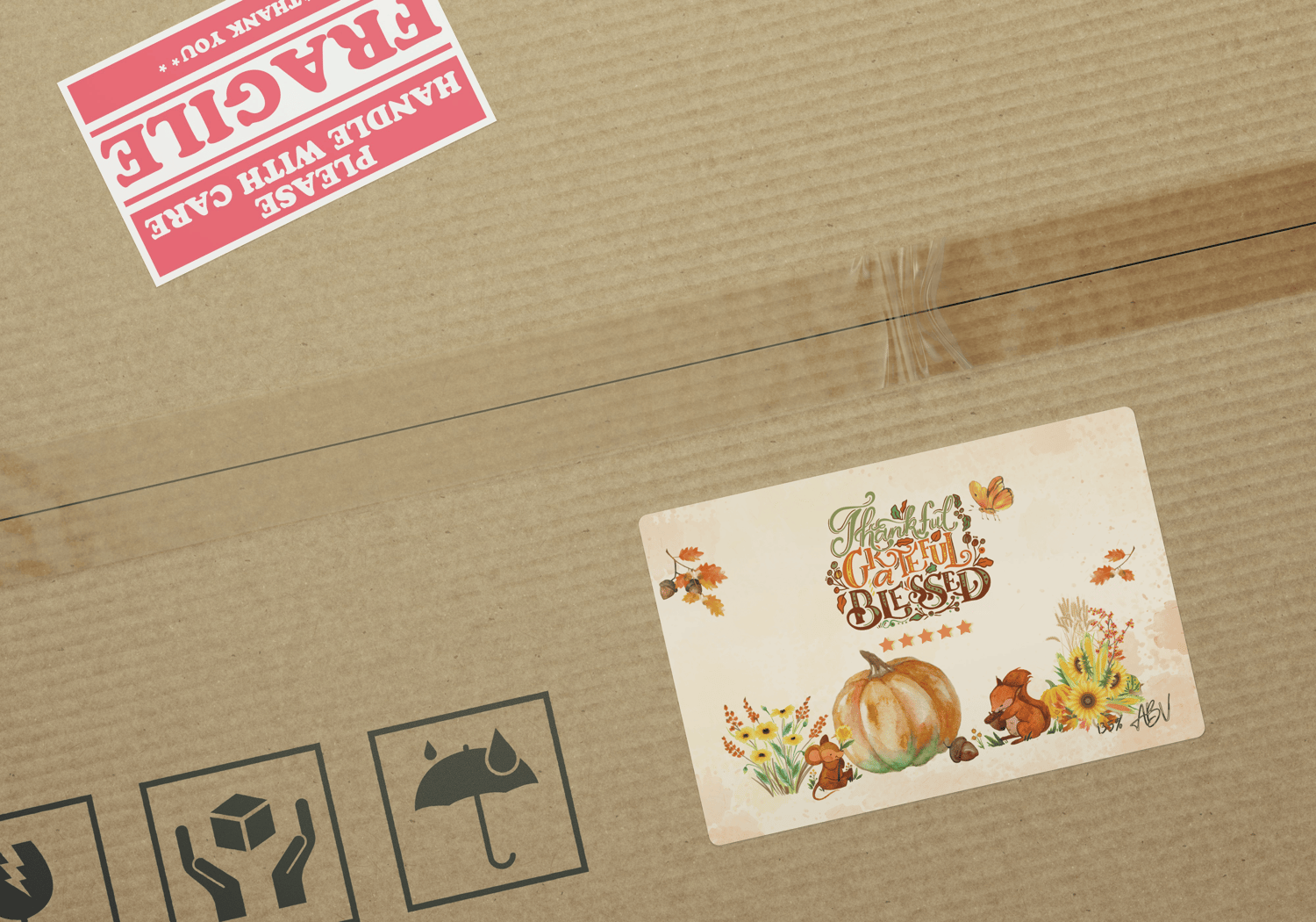 Customizable Warm Gathering at Pumpkin Sticker Label 6"x4" | Digital Canva Template. Mock sticker on box