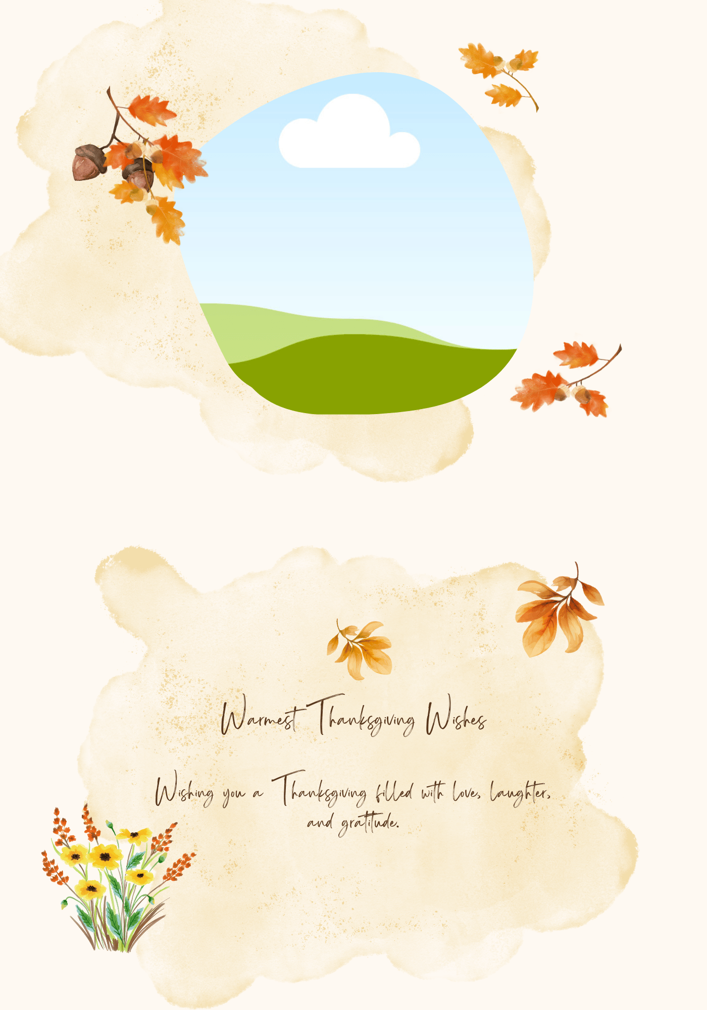 Customizable Warm Gathering at Pumpkin Folded Card Landscape | Digital Canva Template. Inside design